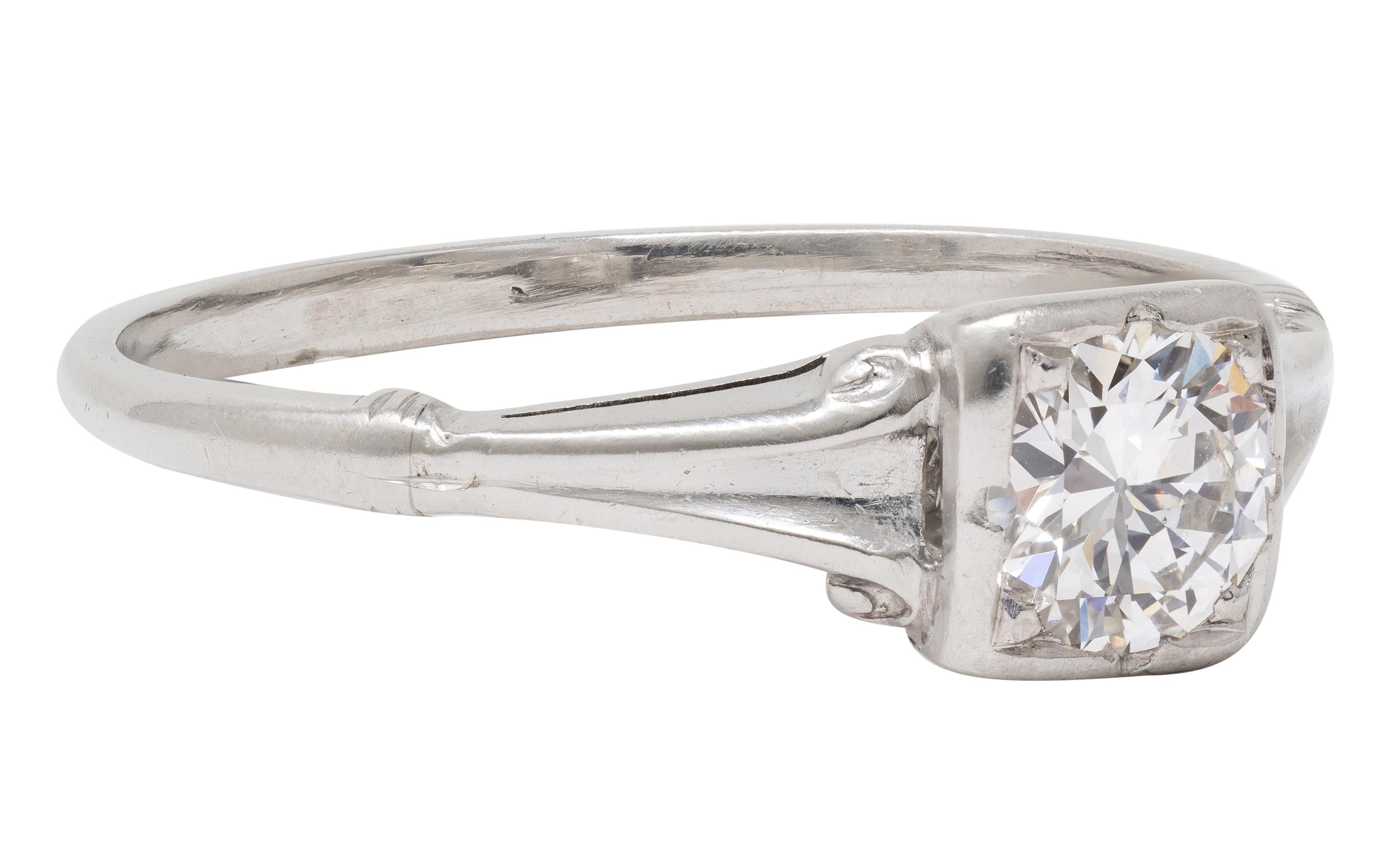 Art Deco 0.46 CT Diamond Platinum Vintage Fleur-De-Lis Solitaire Engagement Ring