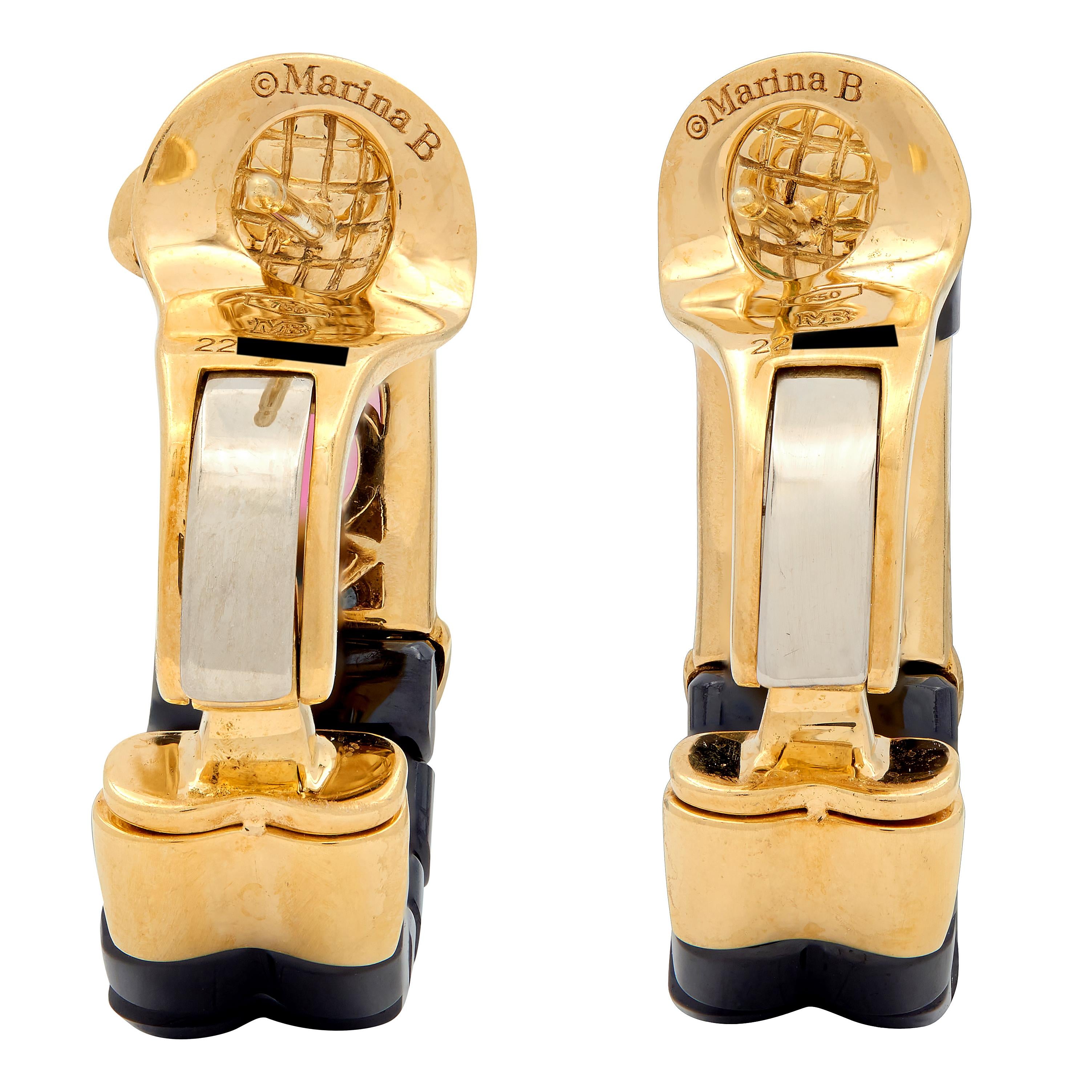 Marina B. 1980's Diamond Multi-Gem 18 Karat Yellow Gold Vintage Hoop Earrings