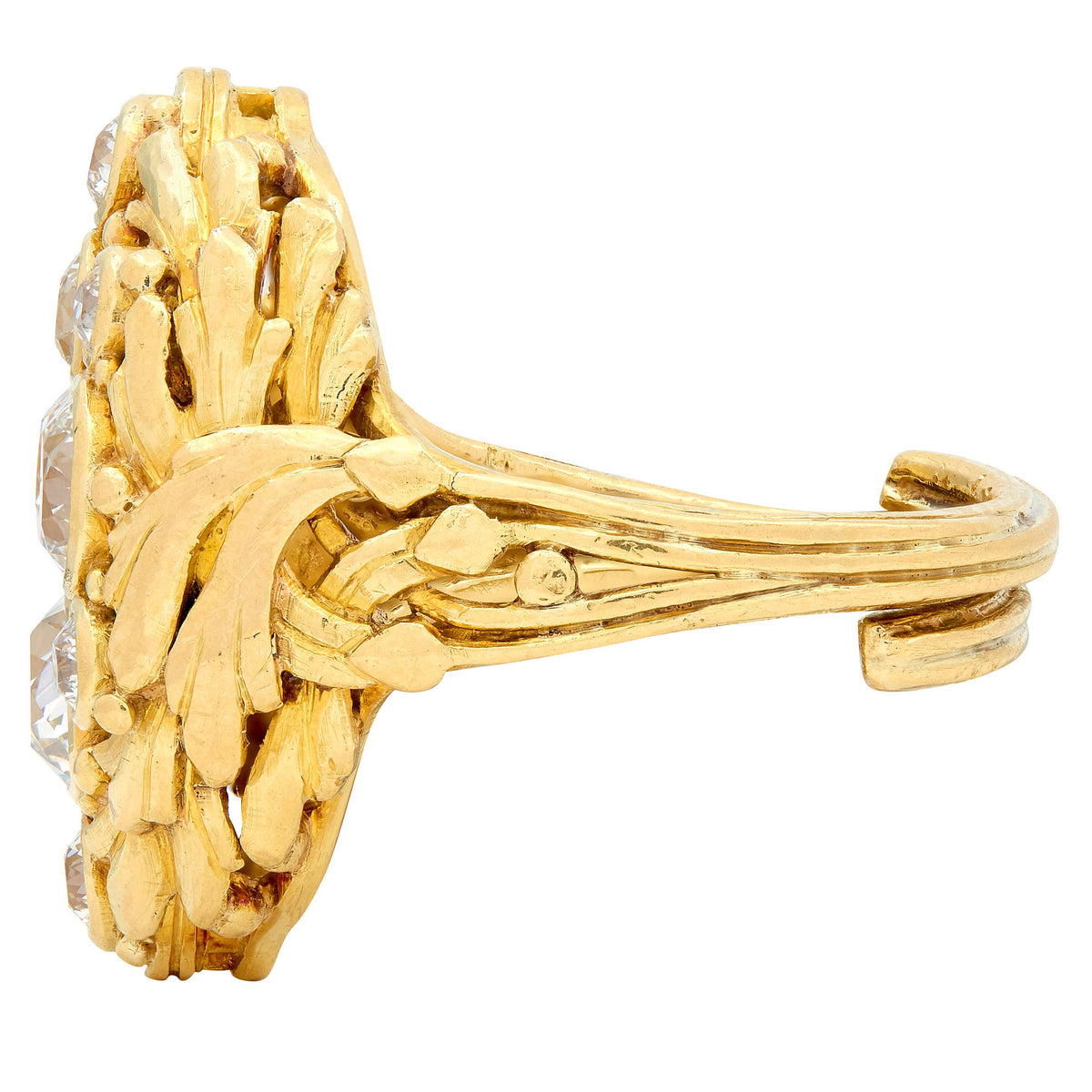 Art Nouveau 2.34 CTW Diamond 18 Karat Yellow Gold Antique Nest Cluster Ring
