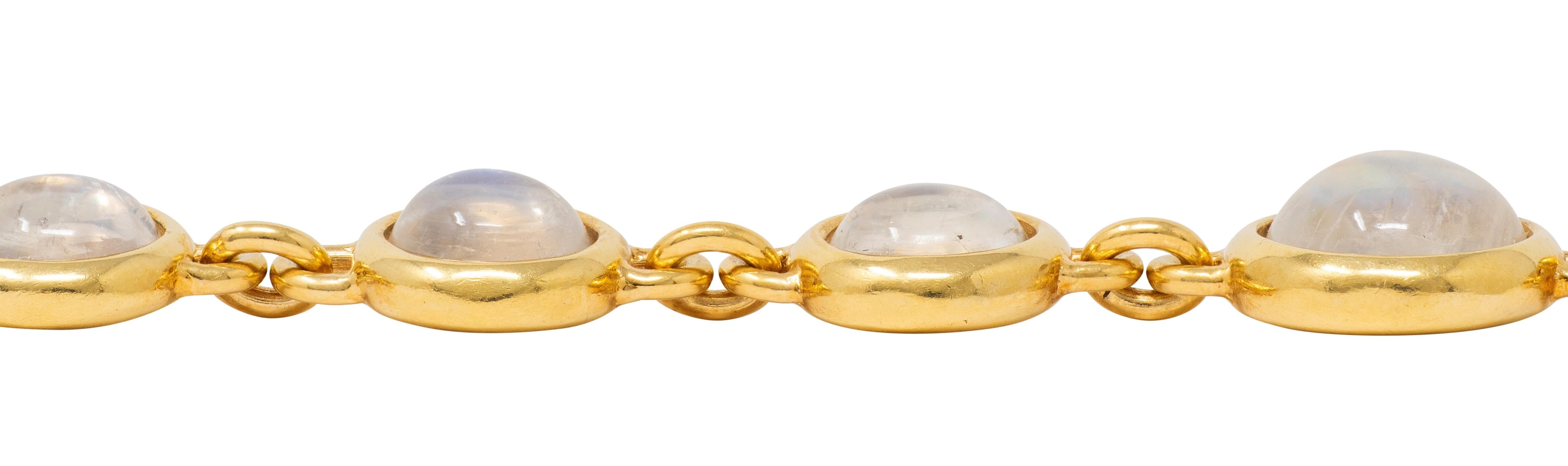 Tiffany & Co. 2000's Rainbow Moonstone 18 Karat Yellow Gold Bezel Link Bracelet