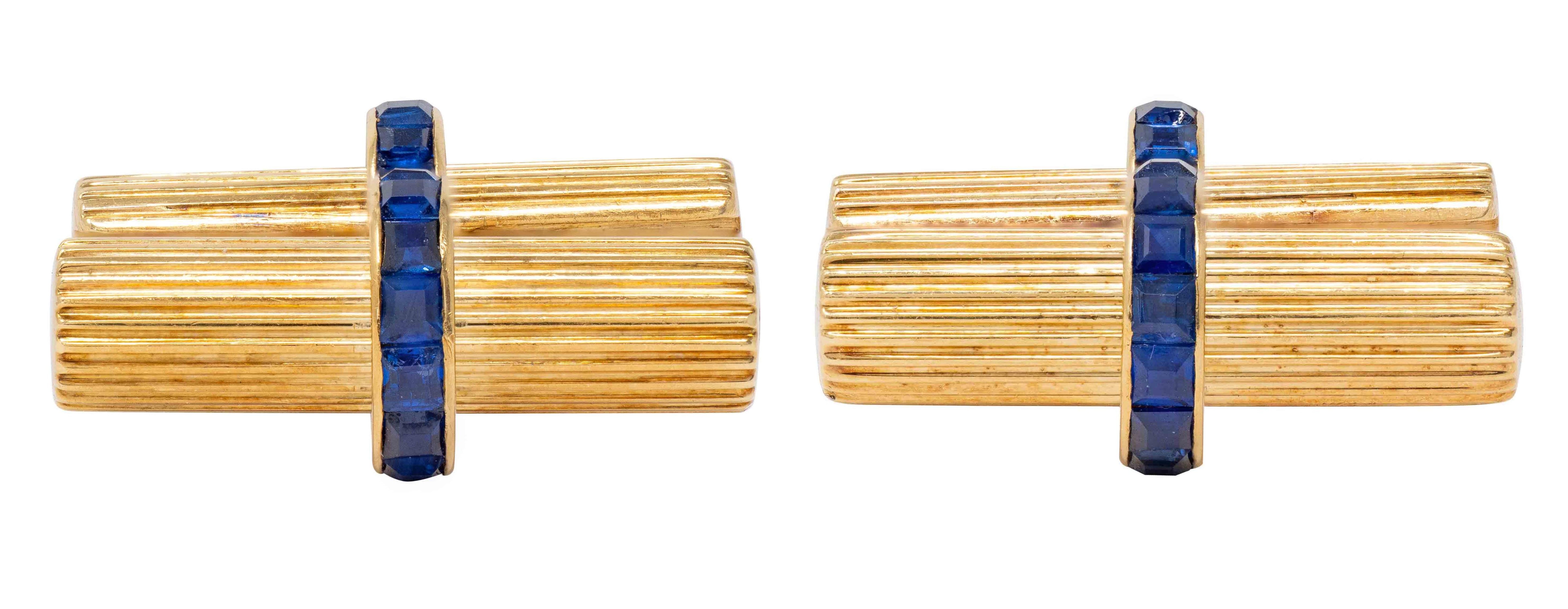 Van Cleef & Arpels French 1960's Sapphire 18K Gold Vintage Barrel Cufflinks