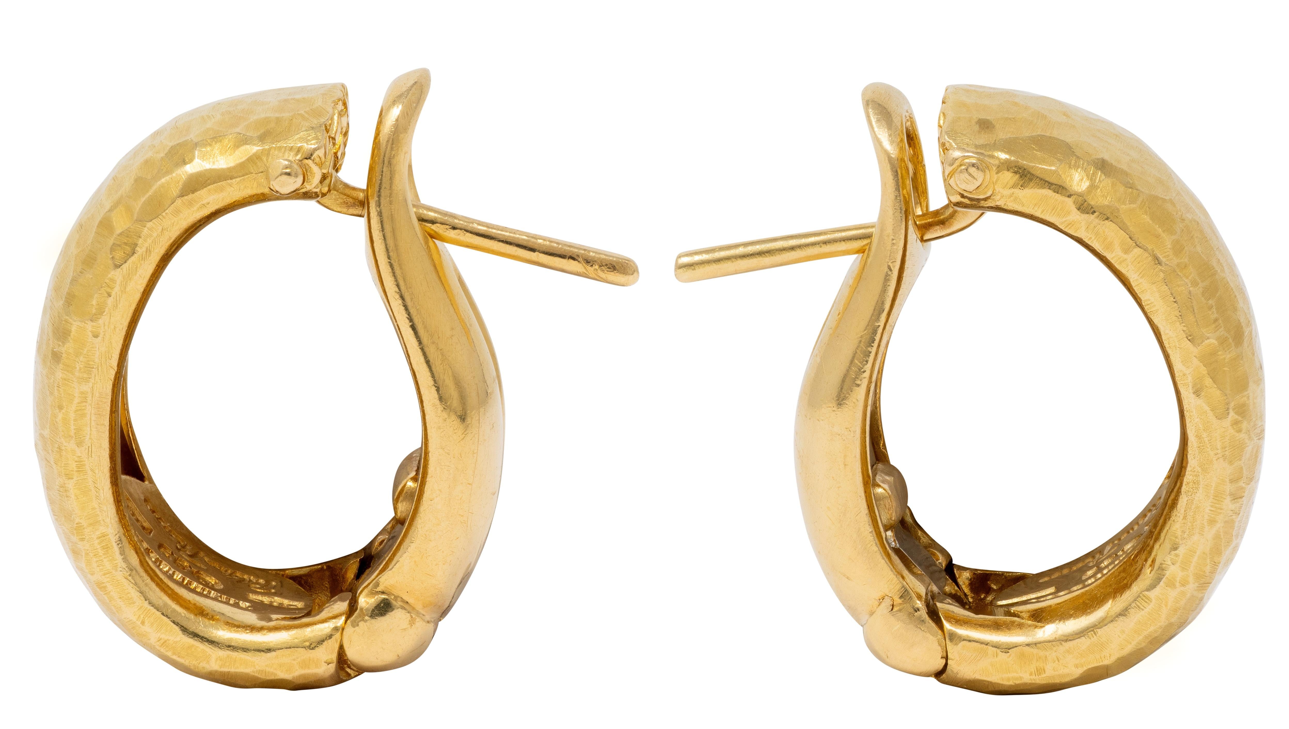 Tiffany & Co. Paloma Picasso 1989 18K Gold Vintage Hammered J-Hoop Earrings