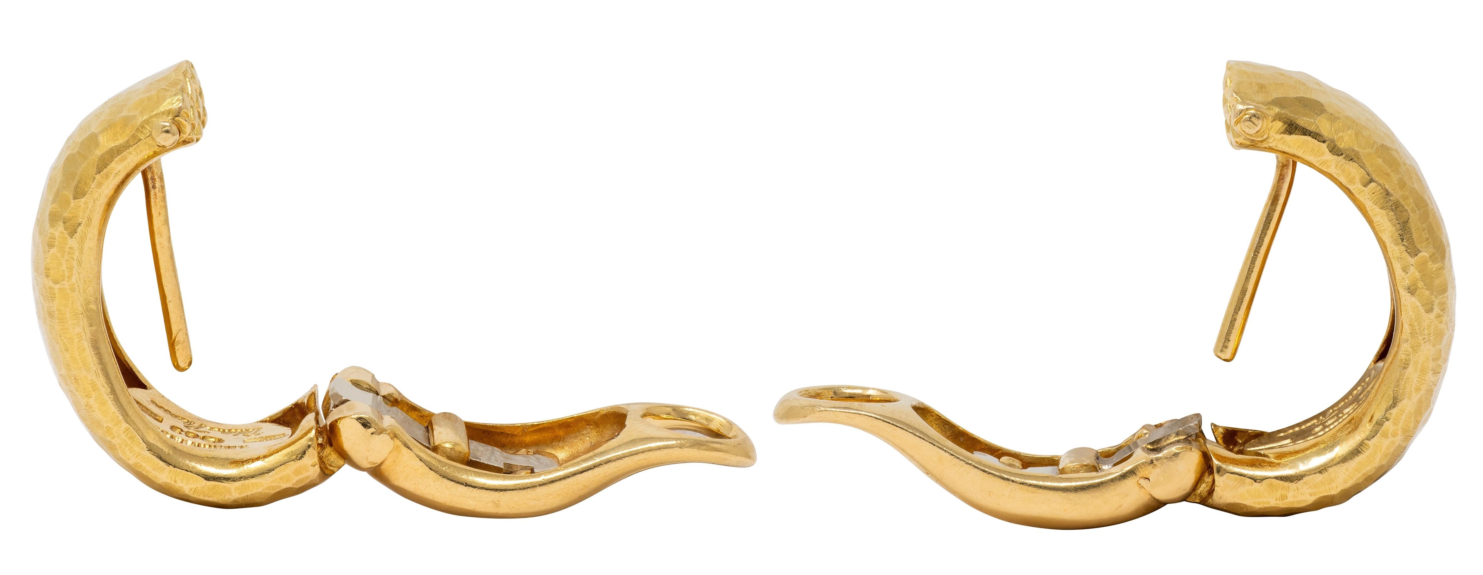 Tiffany & Co. Paloma Picasso 1989 18K Gold Vintage Hammered J-Hoop Earrings