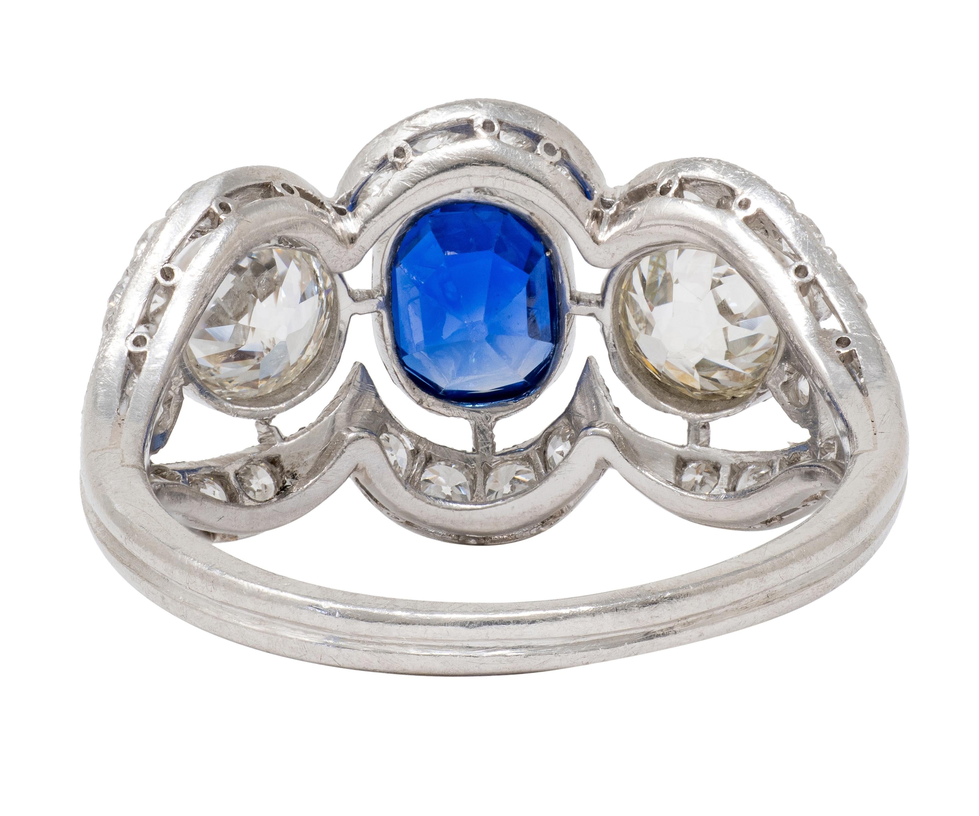 Art Deco 2.40 CTW No Heat Kashmir Sapphire Diamond Platinum Vintage Ring GIA