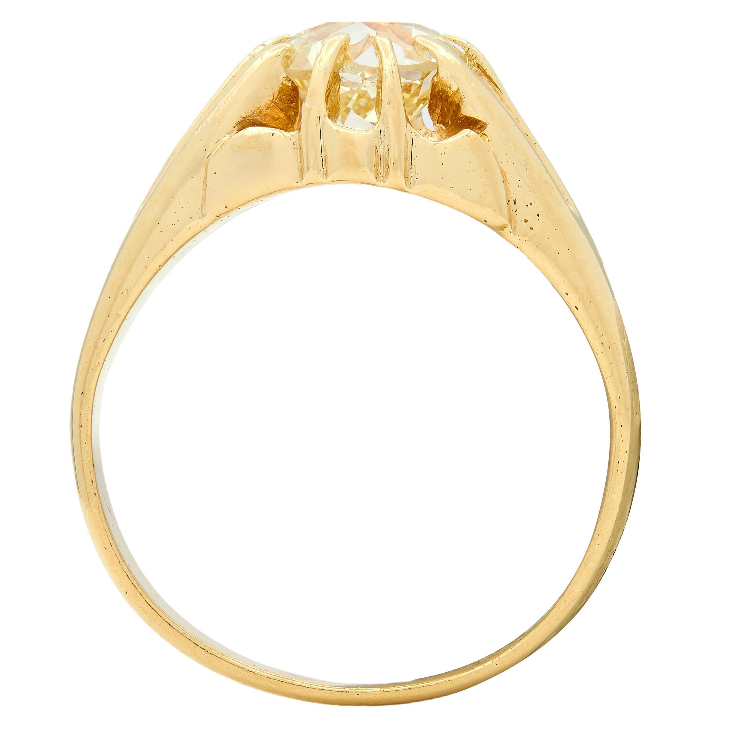 1960's Old Mine Diamond 18 Karat Yellow Gold Vintage Belcher Engagement Ring