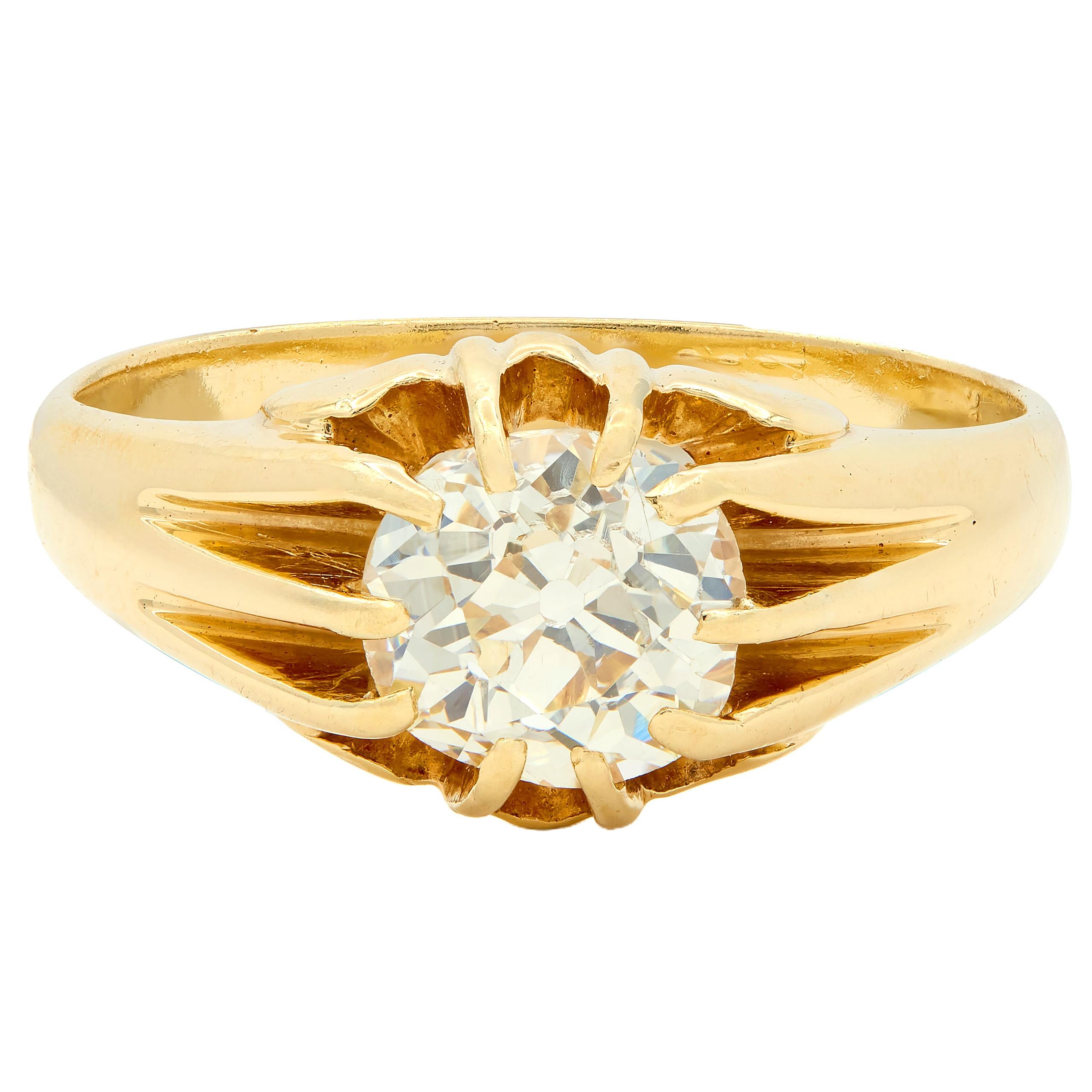 1960's Old Mine Diamond 18 Karat Yellow Gold Vintage Belcher Engagement Ring