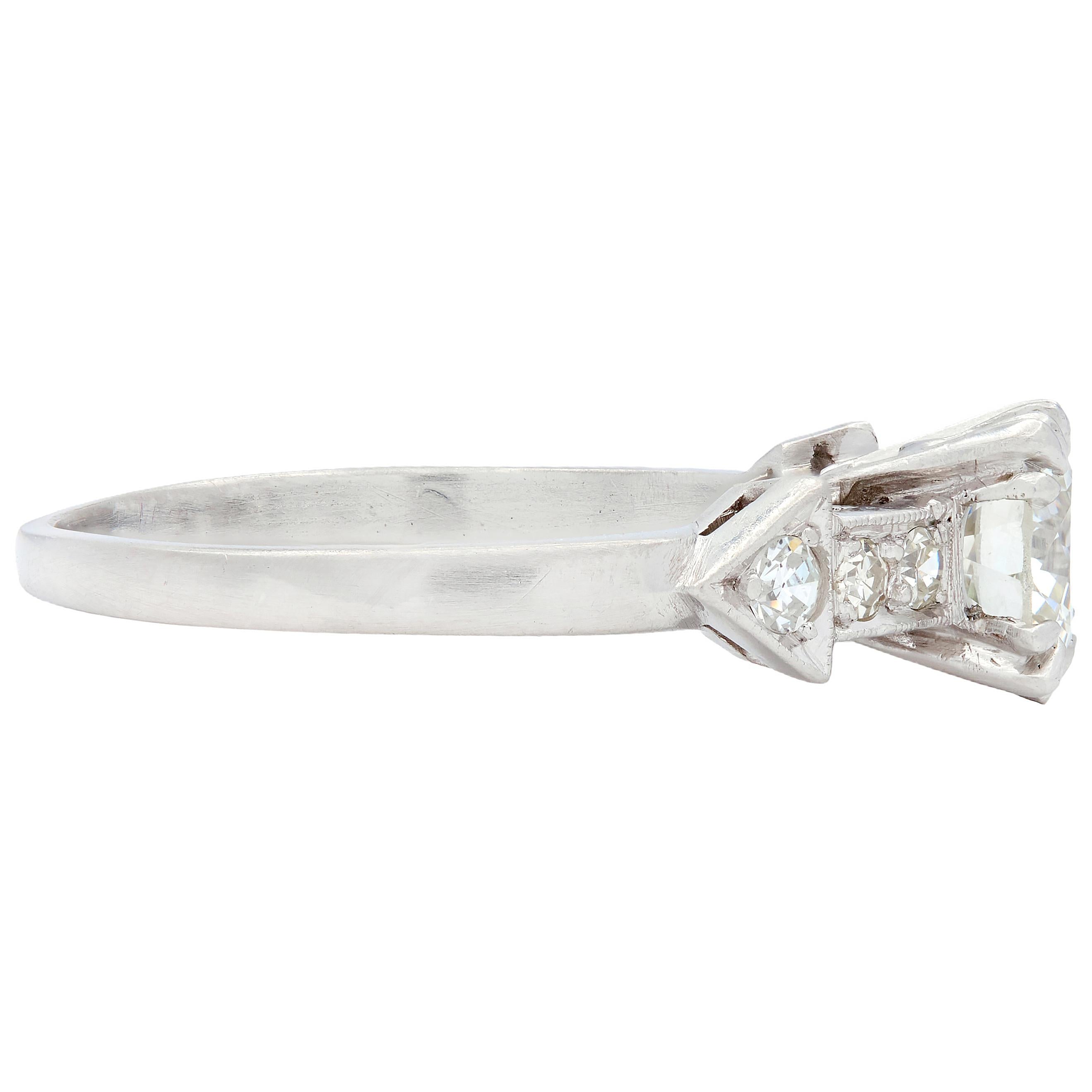 Mid-Century Old European Cut Diamond Platinum Vintage Arrow Engagement Ring
