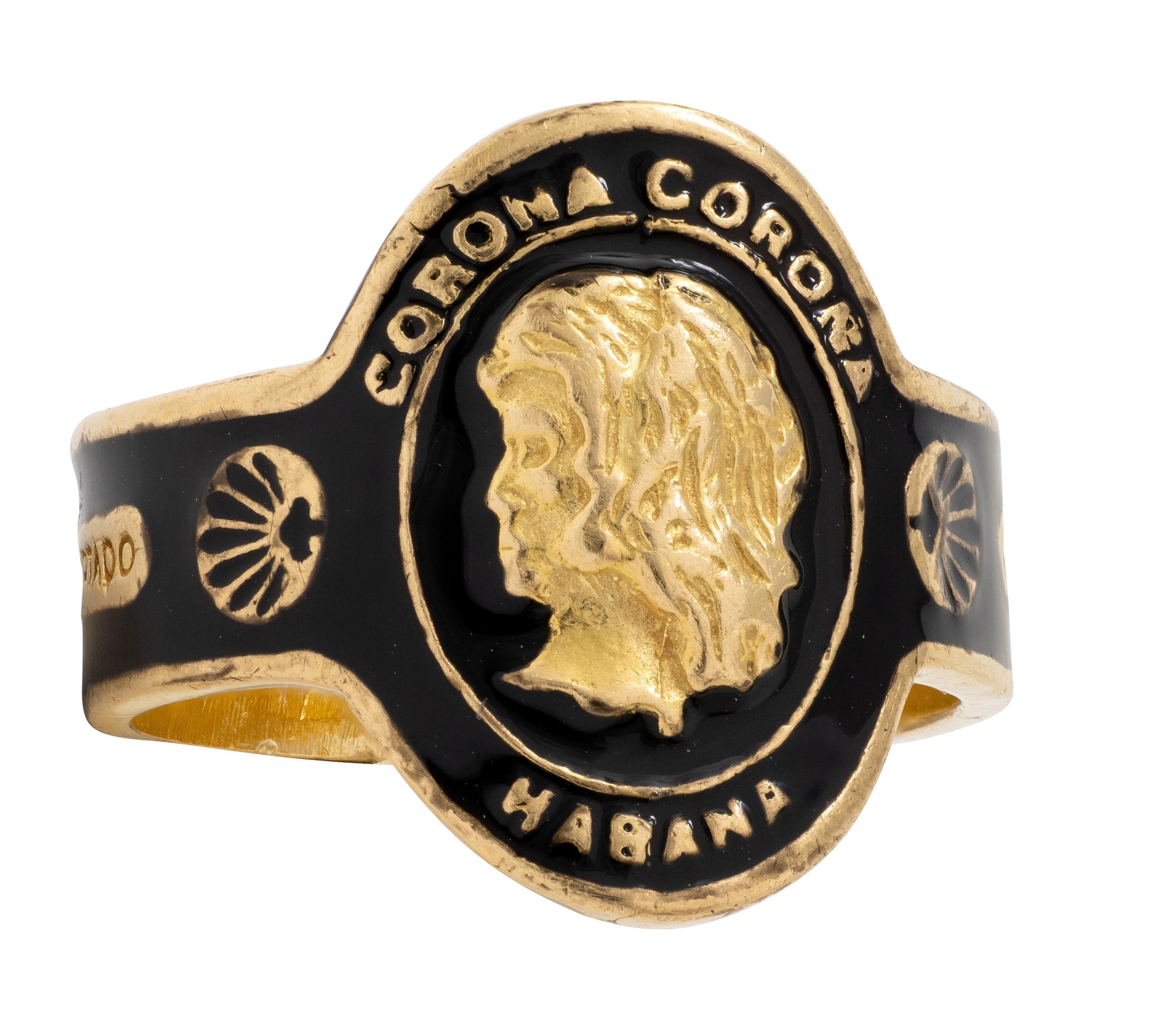 Cartier 1970's Black Enamel 18 Karat Yellow Gold Vintage Unisex Cigar Band Ring