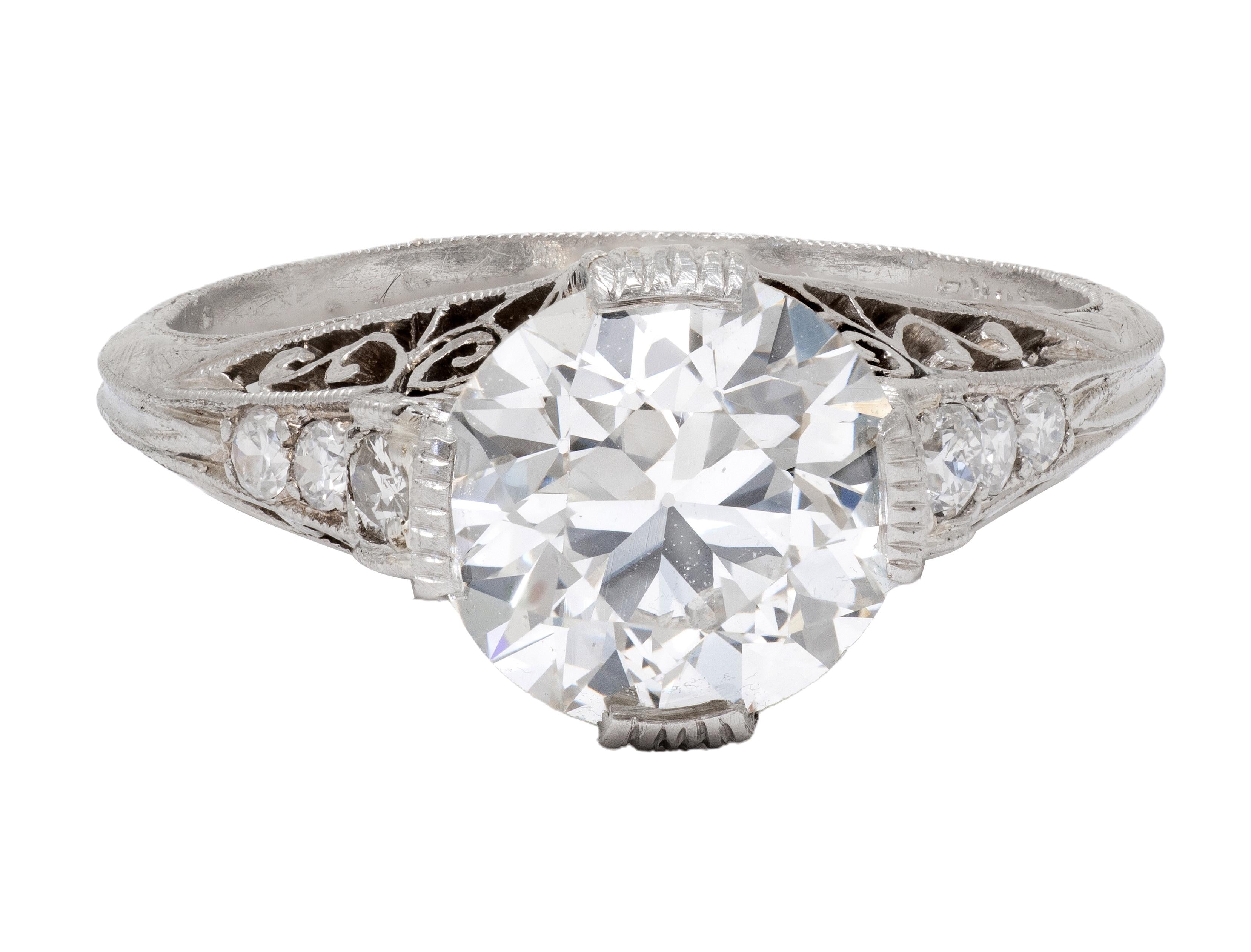 Art Deco Birks Old European Diamond Platinum Vintage Swirl Engagement Ring GIA