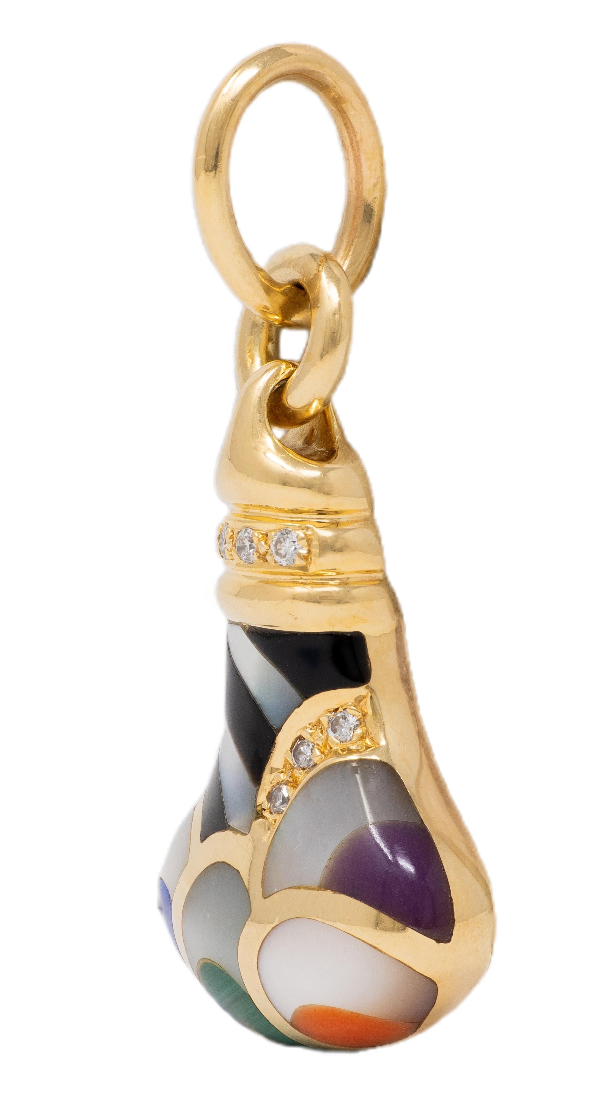 Asch Grossbardt 1980's Diamond Multi-Gem 14K Gold Vintage Striped Bottle Charm