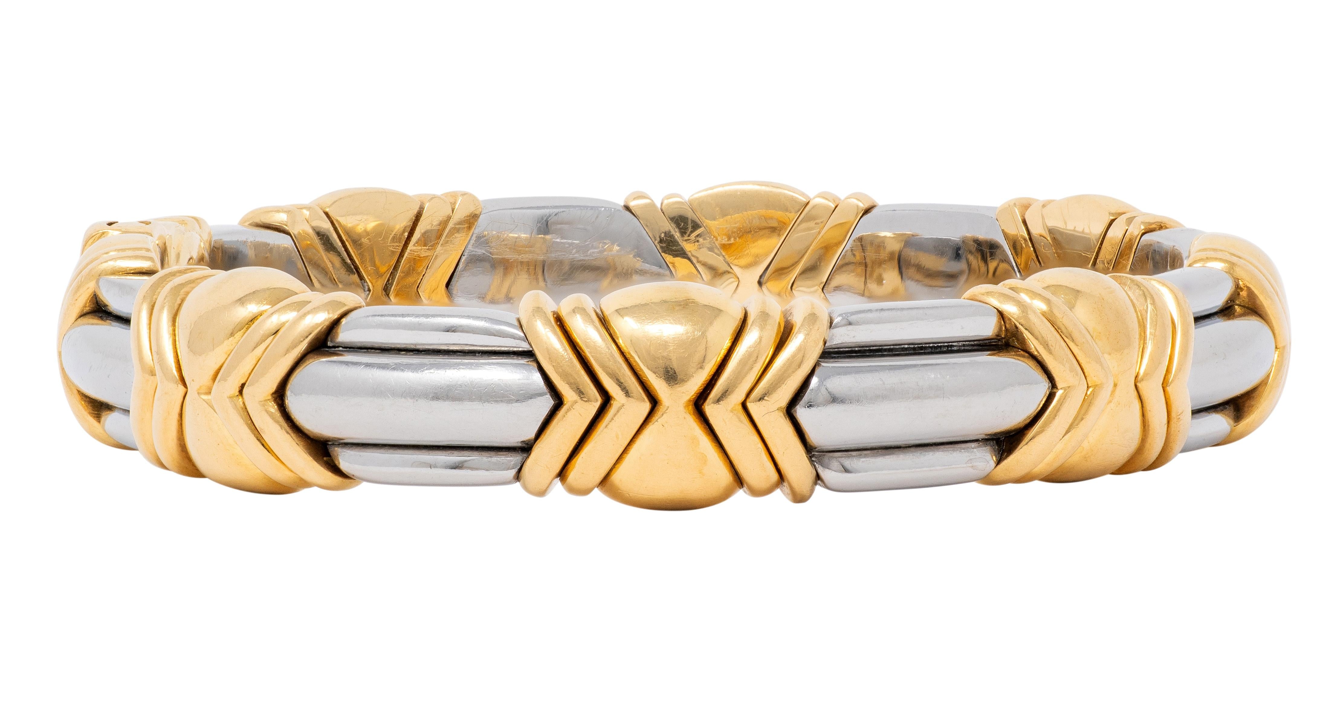 Bvlgari 1970's 18 Karat Yellow Gold Stainless Steel Vintage Alveare Bracelet