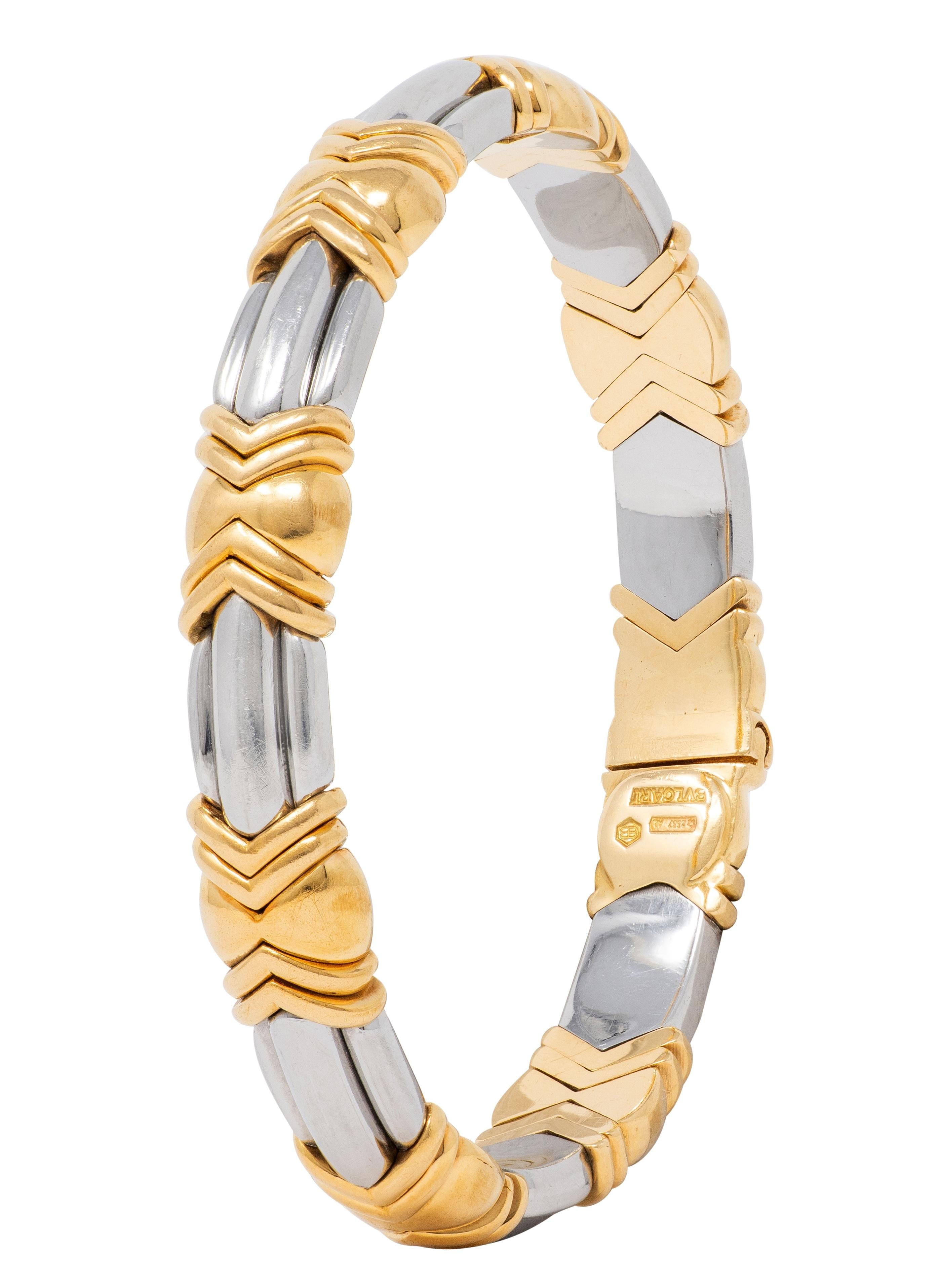 Bvlgari 1970's 18 Karat Yellow Gold Stainless Steel Vintage Alveare Bracelet
