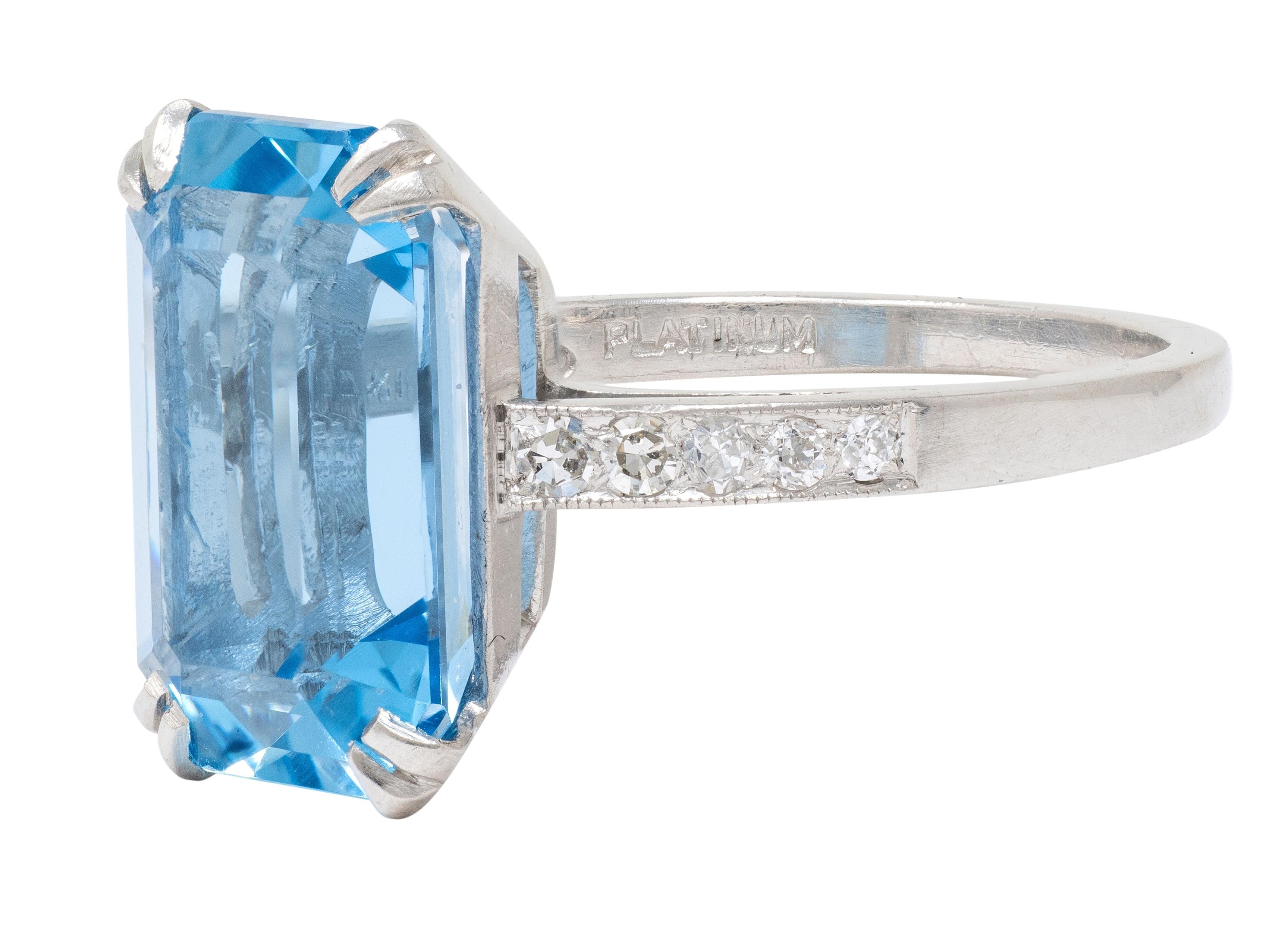 Mid-Century 4.55 CTW Aquamarine Diamond Platinum Vintage Cocktail Ring