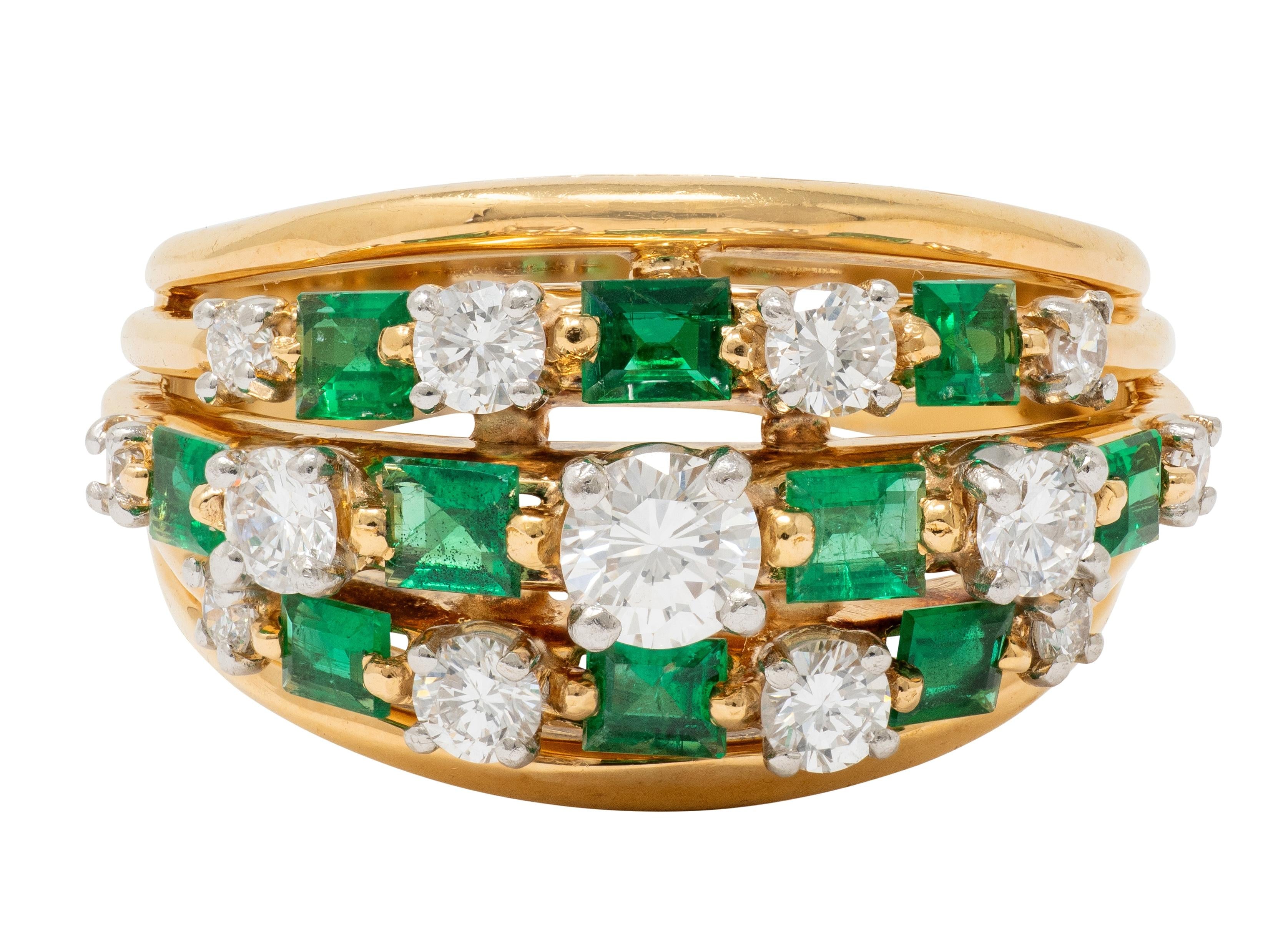 Oscar Heyman 1980 1.80 CTW Emerald Diamond 18K Gold Platinum Vintage Ring