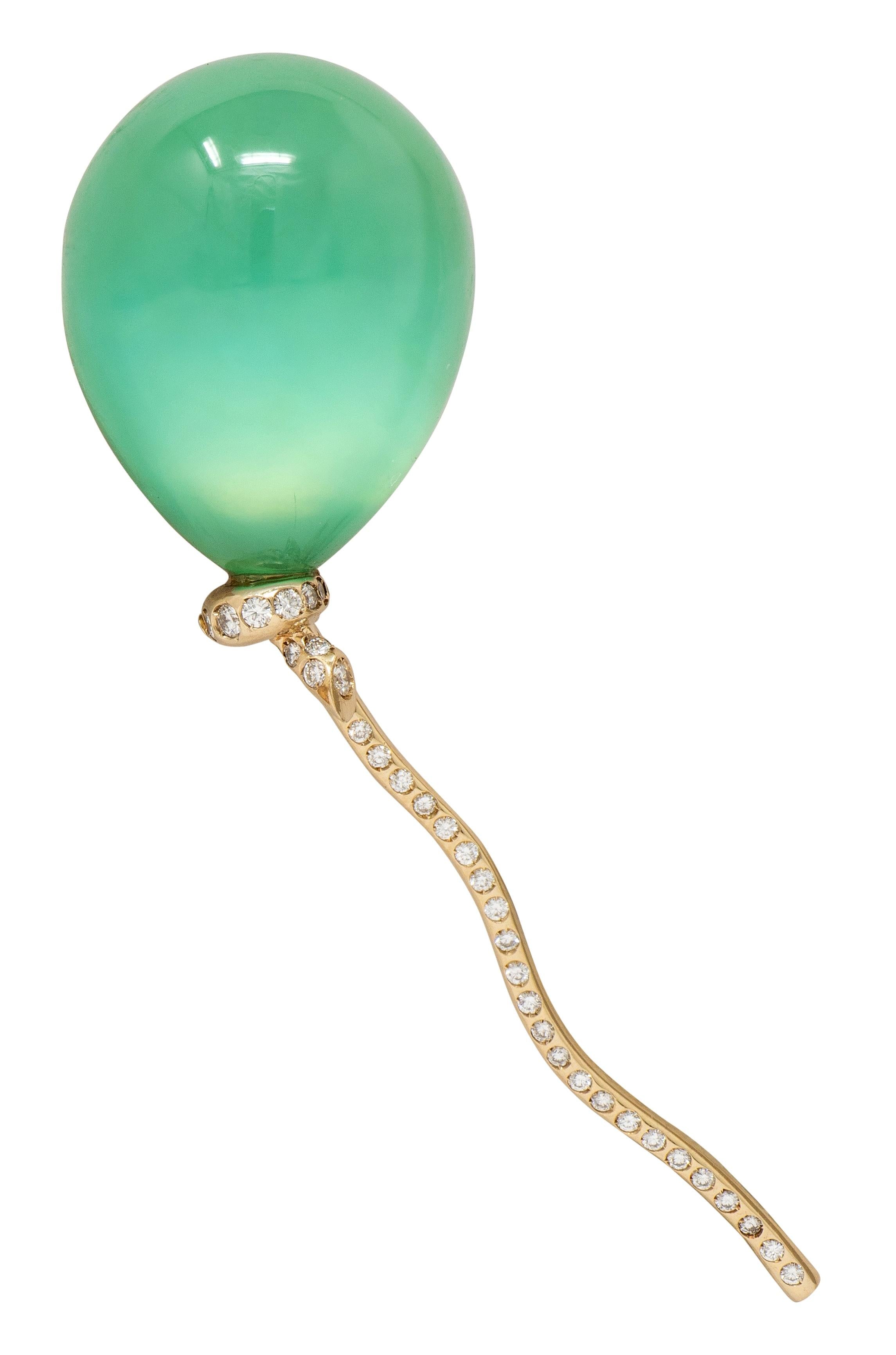 Vhernier 2000's Chrysoprase Diamond 18 Karat Gold Palloncino Balloon Brooch