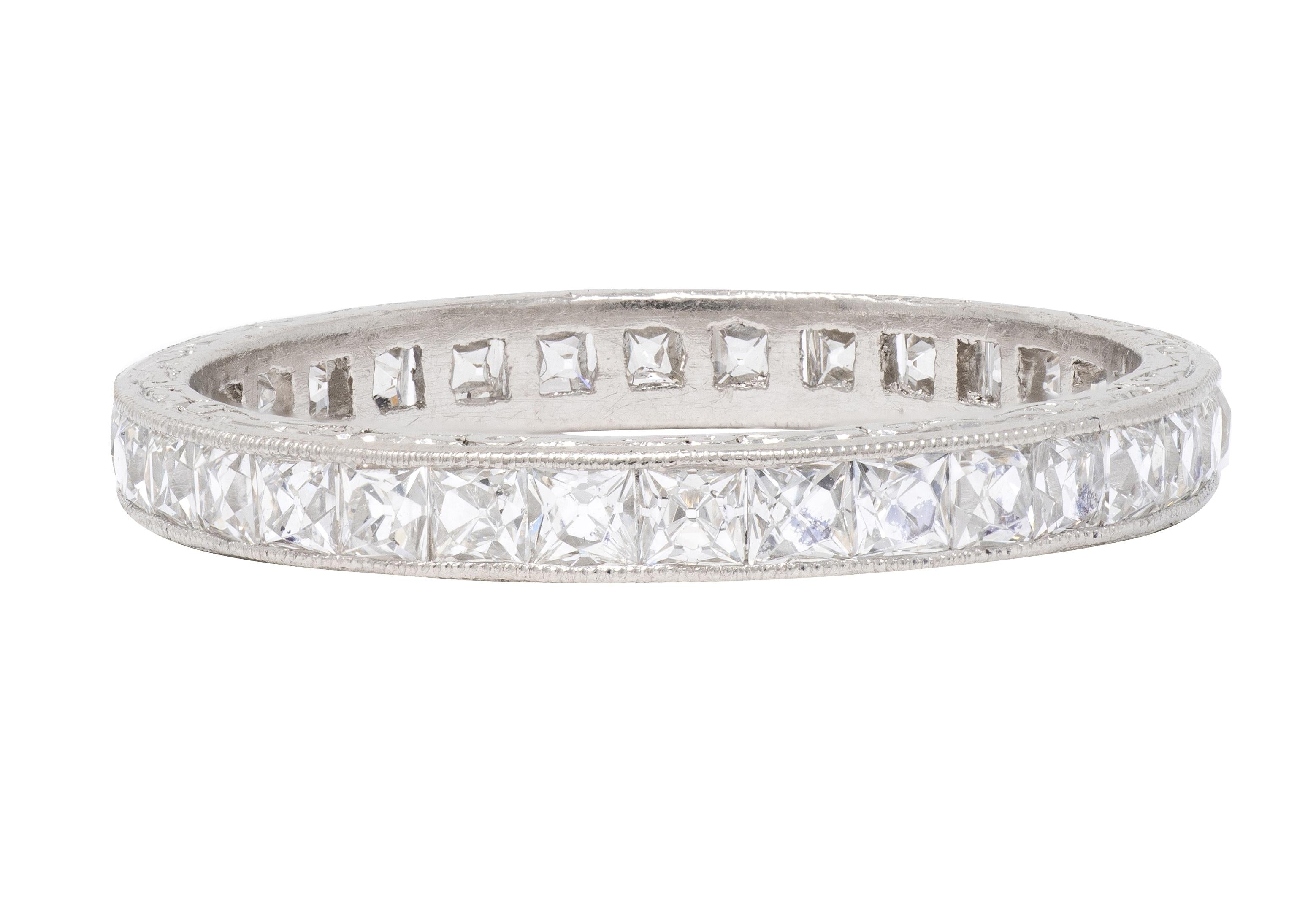 Art Deco 1.60 CTW French Cut Diamond Platinum Vintage Eternity Wedding Band Ring
