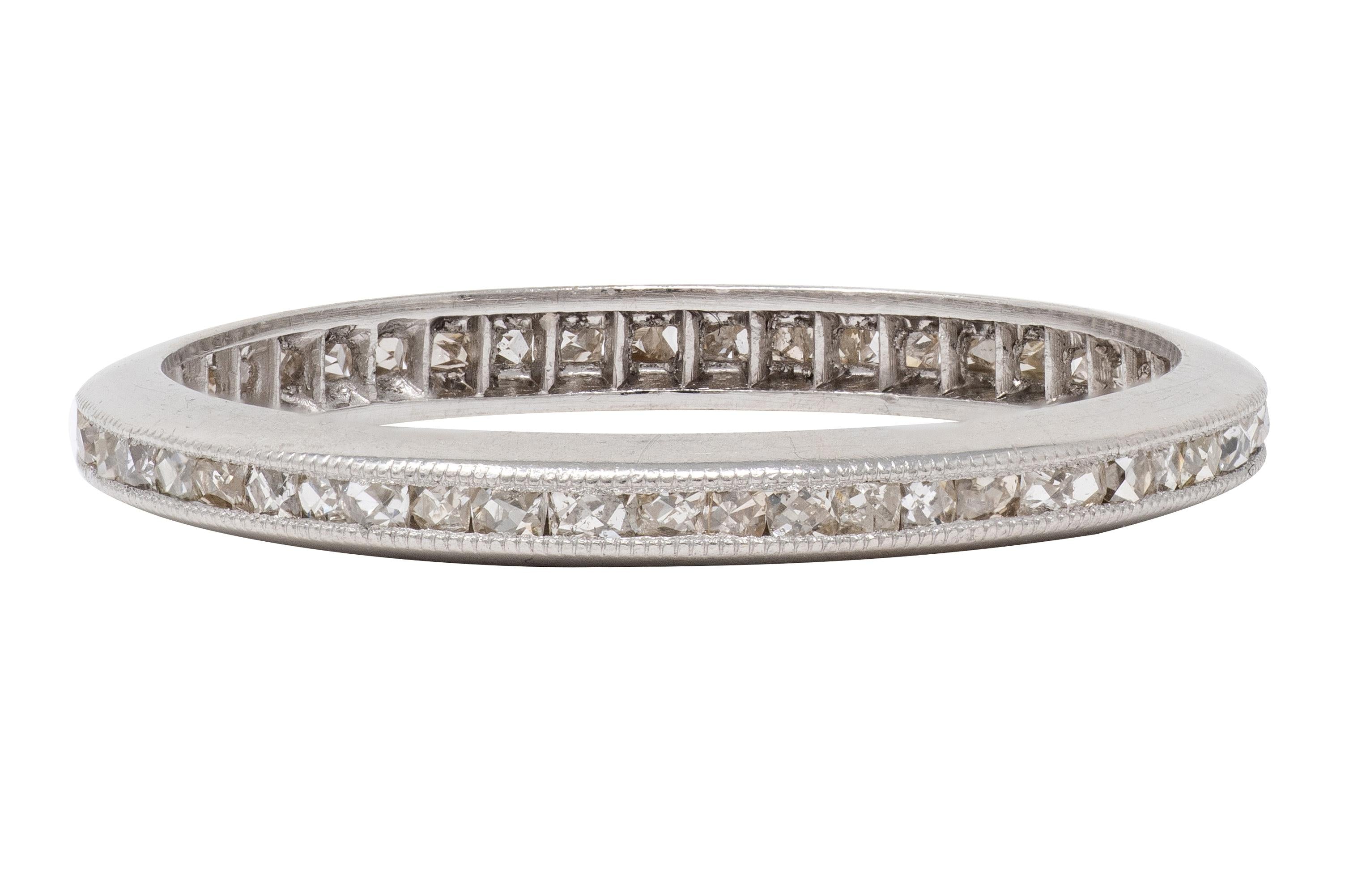 Art Deco 0.45 CTW French Cut Diamond Platinum Vintage Eternity Wedding Band Ring