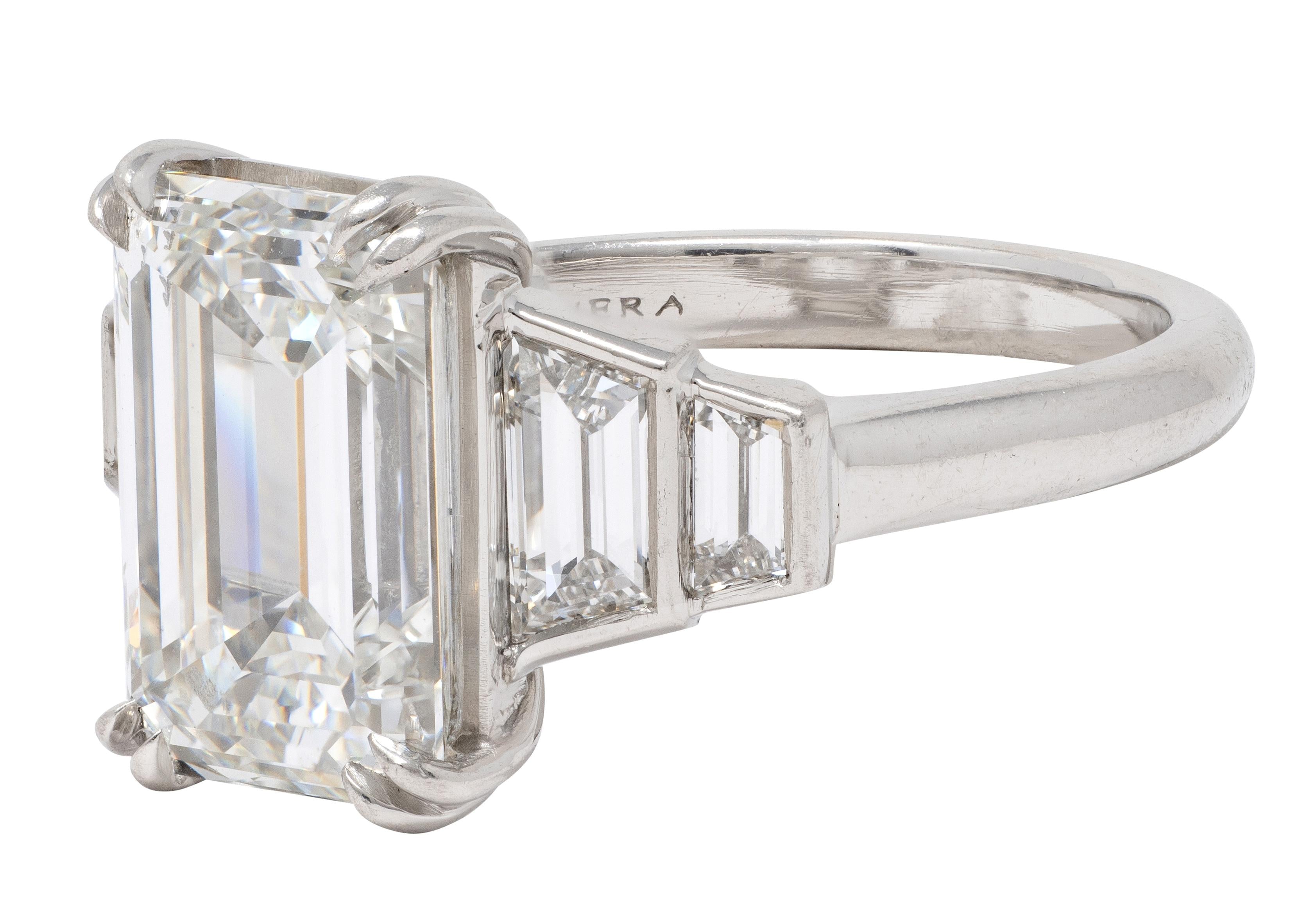 3.95 CTW Emerald Cut Diamond Platinum Contemporary Engagement Ring