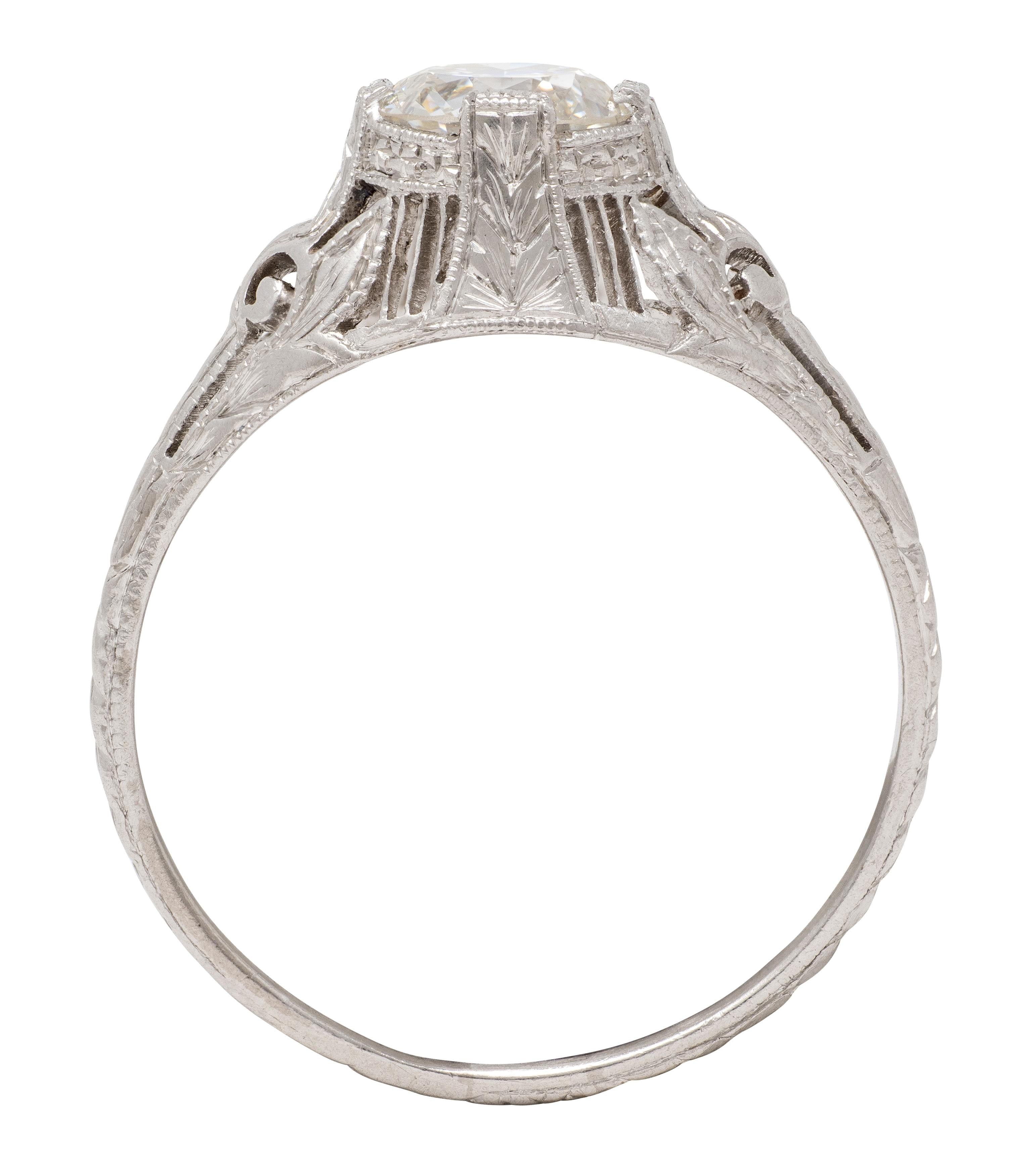 Art Deco Old European Diamond Platinum Vintage Scrolling Wheat Engagement Ring