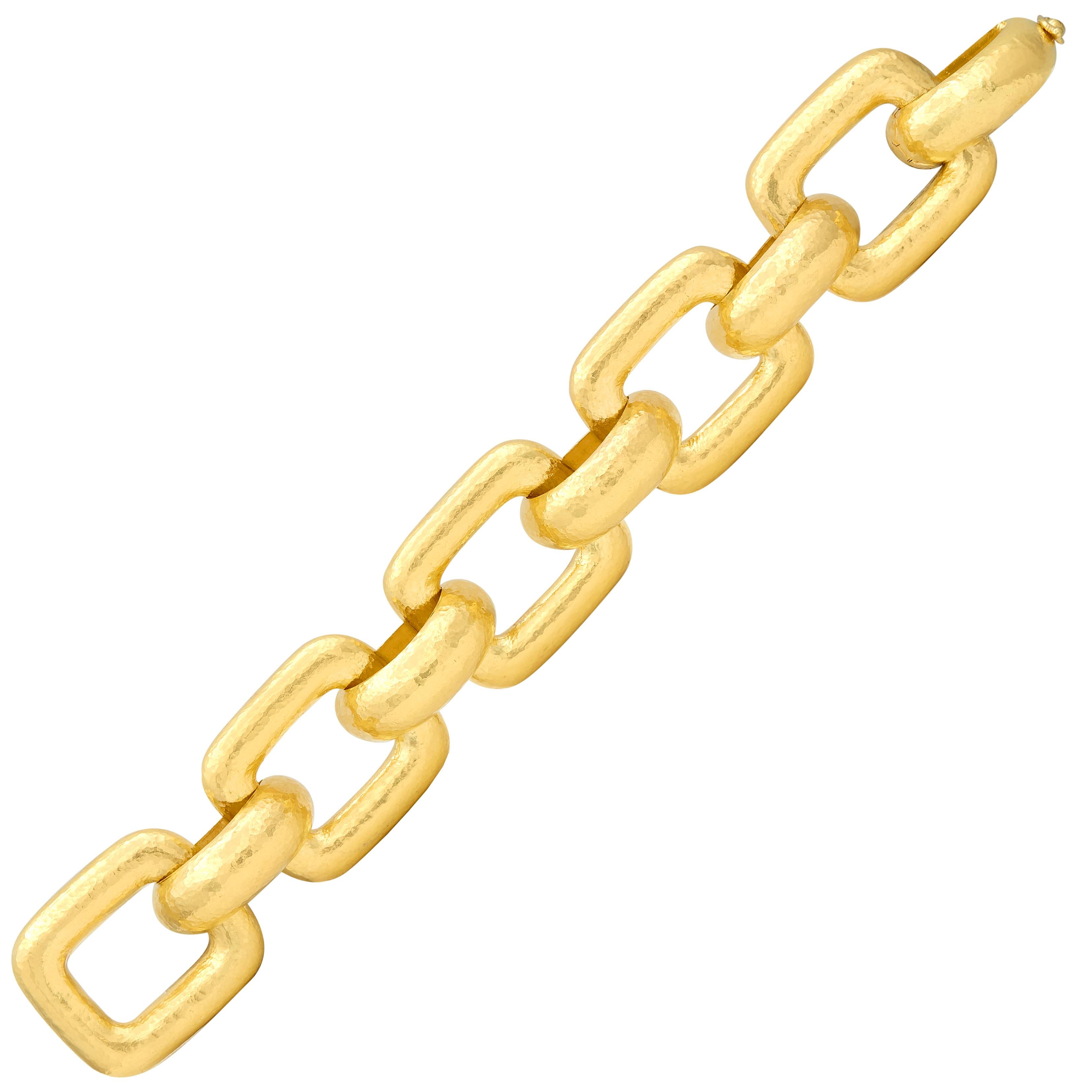 Elizabeth Locke 1980's 19K Gold Vintage Hammered Livorno Square Link Bracelet