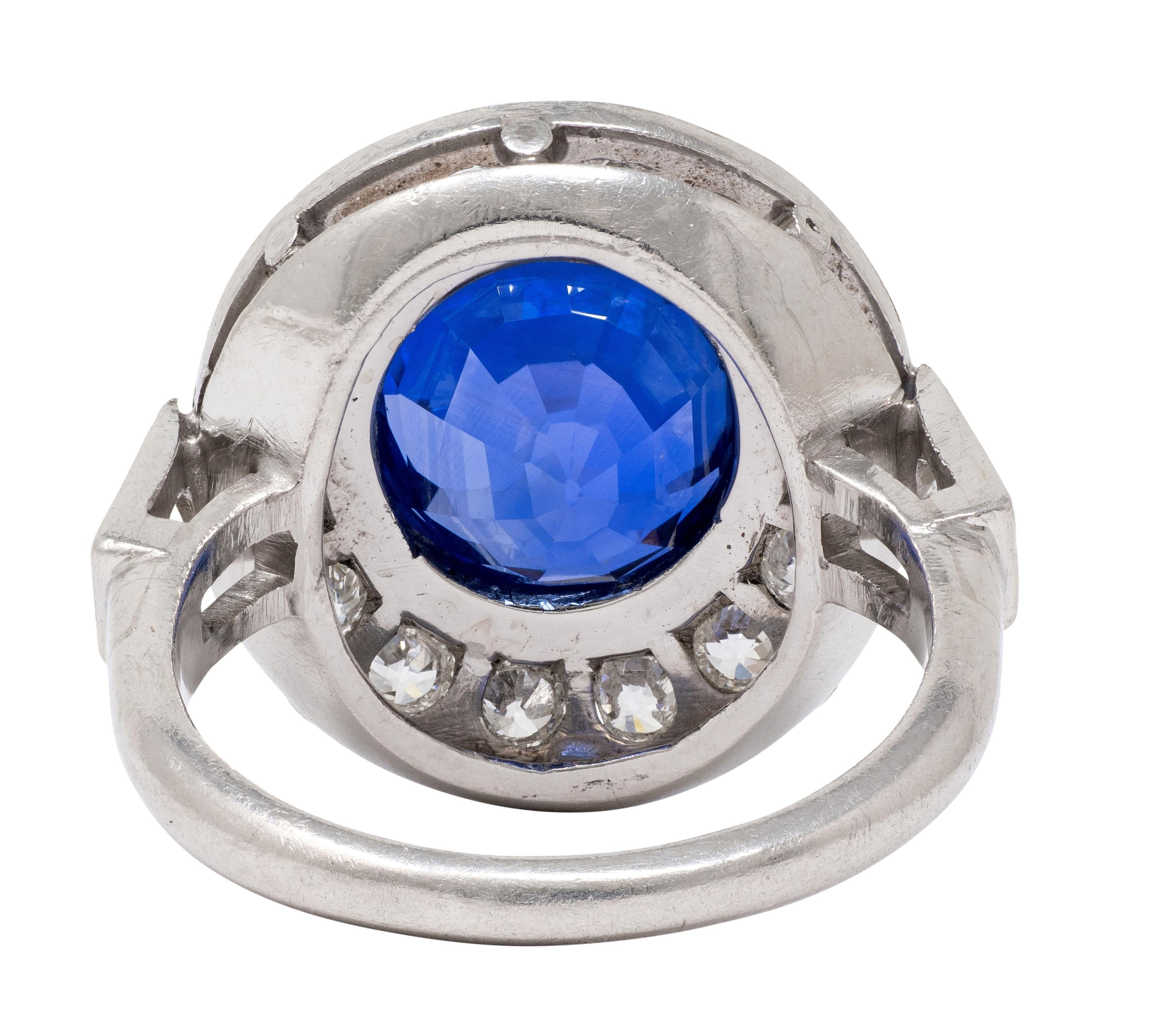 Art Deco 4.80 CTW No Heat Ceylon Sapphire Diamond Platinum Vintage Halo Ring GIA