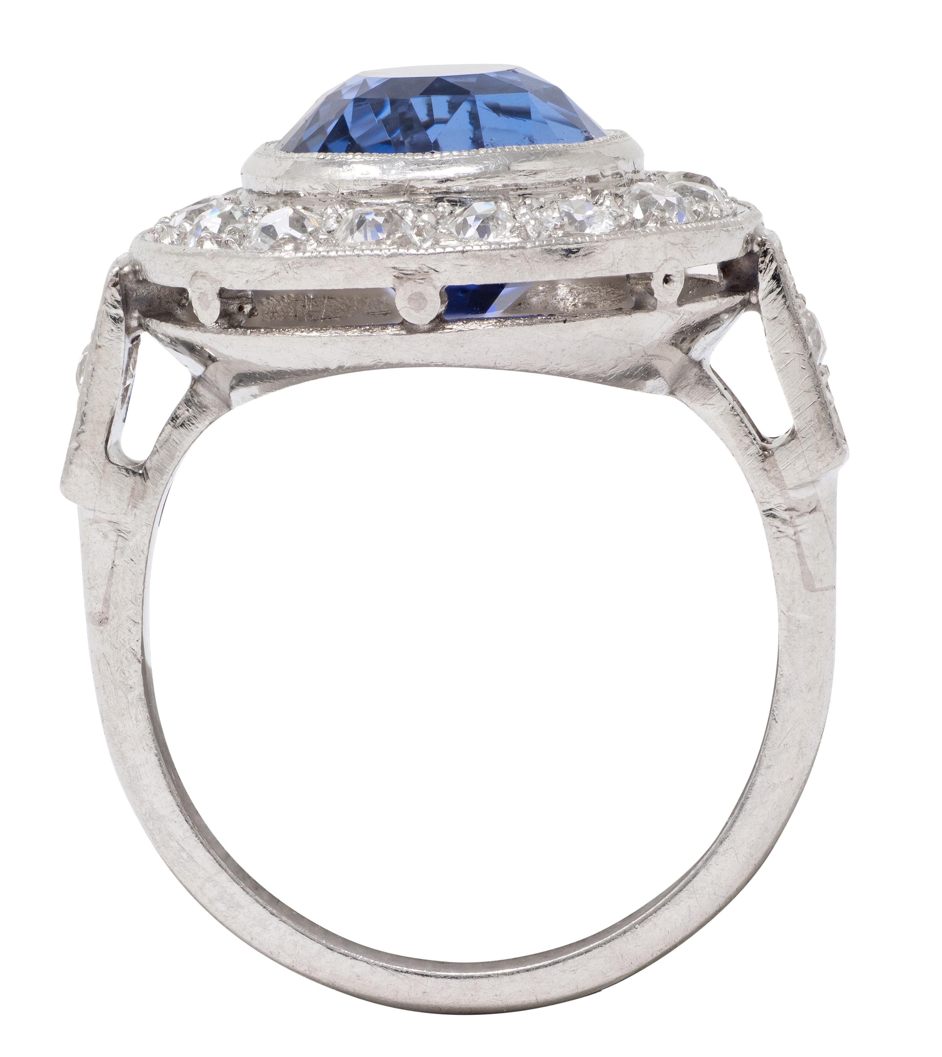 Art Deco 4.80 CTW No Heat Ceylon Sapphire Diamond Platinum Vintage Halo Ring GIA