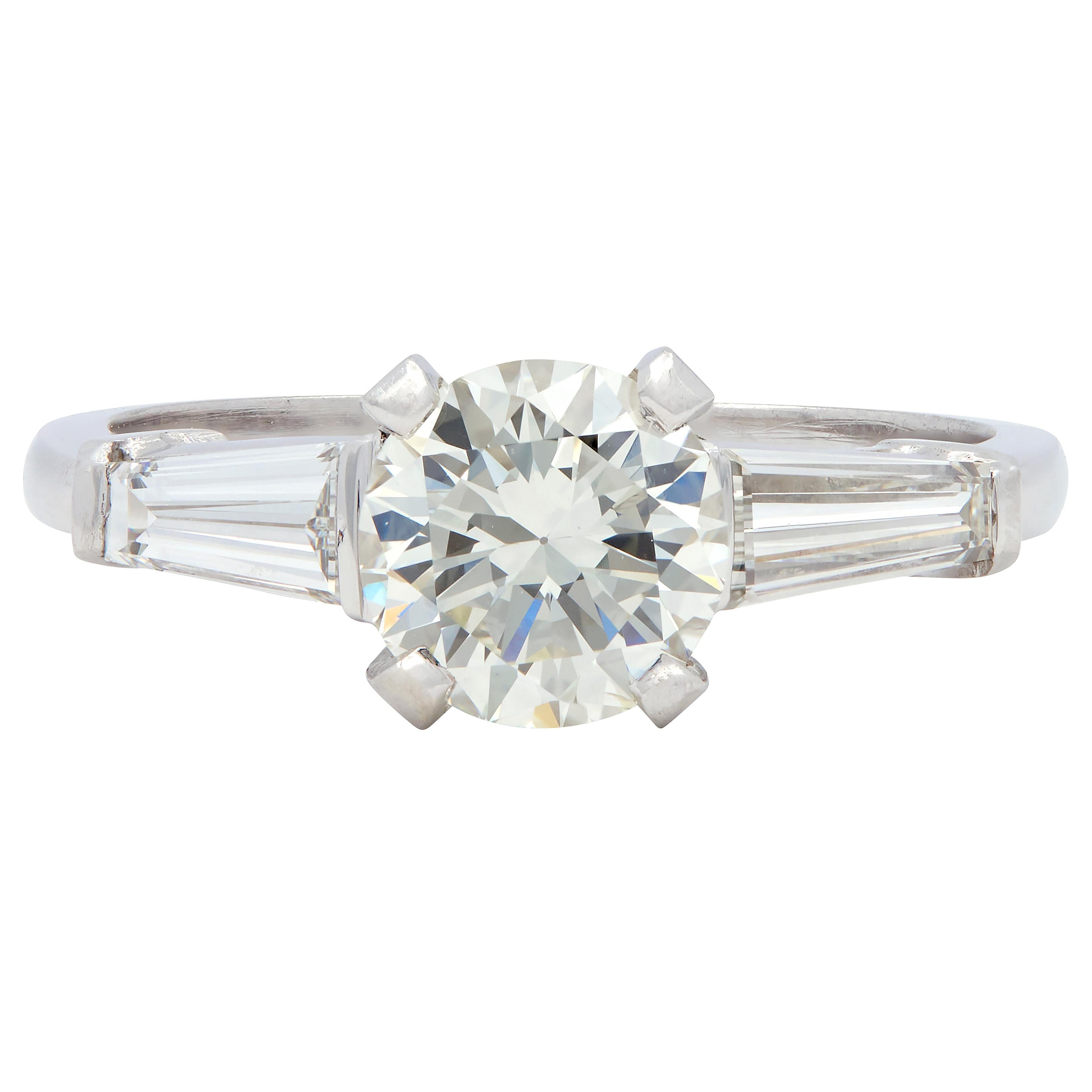 Mid-Century Old European Diamond Platinum Three Stone Vintage Engagement Ring