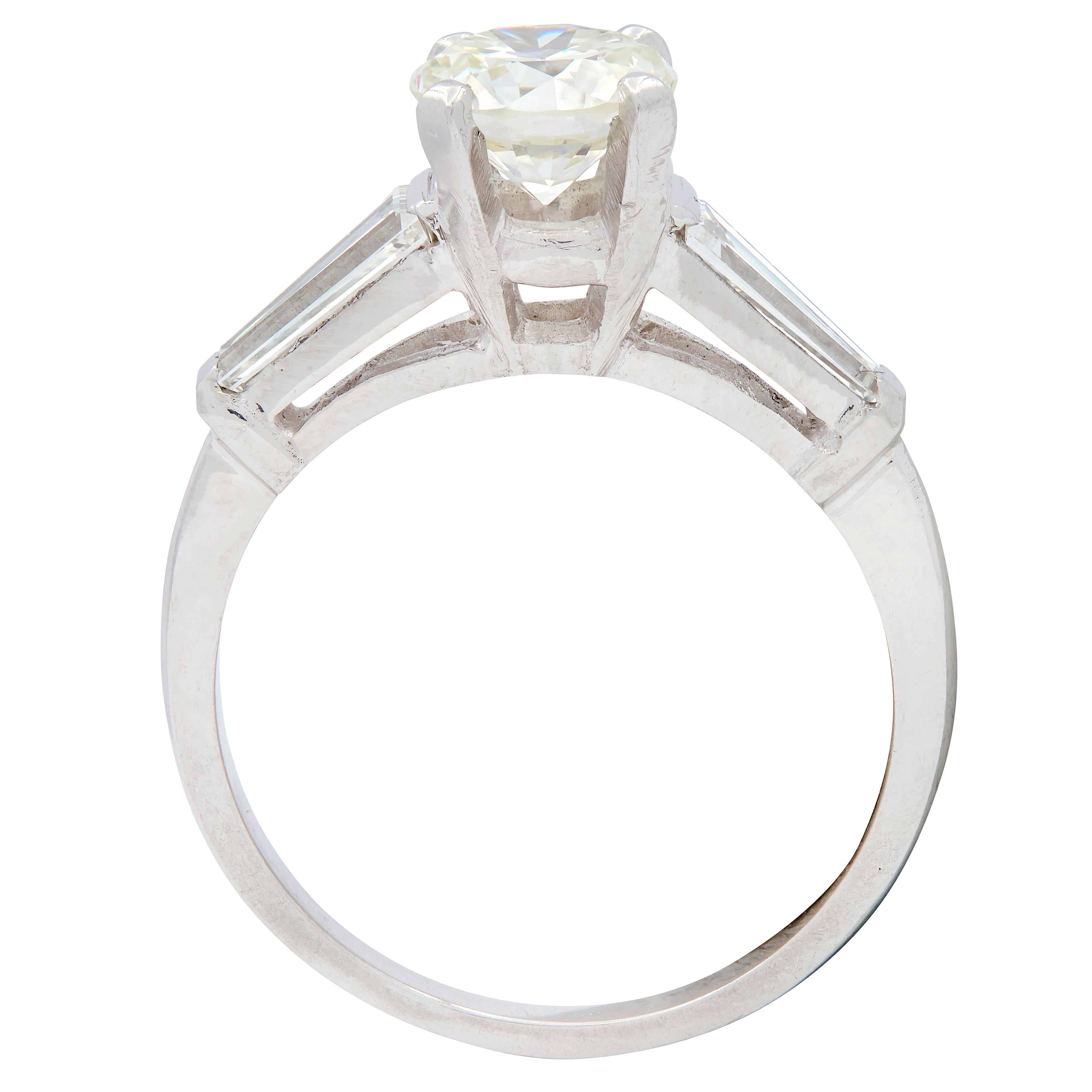 Mid-Century Old European Diamond Platinum Three Stone Vintage Engagement Ring