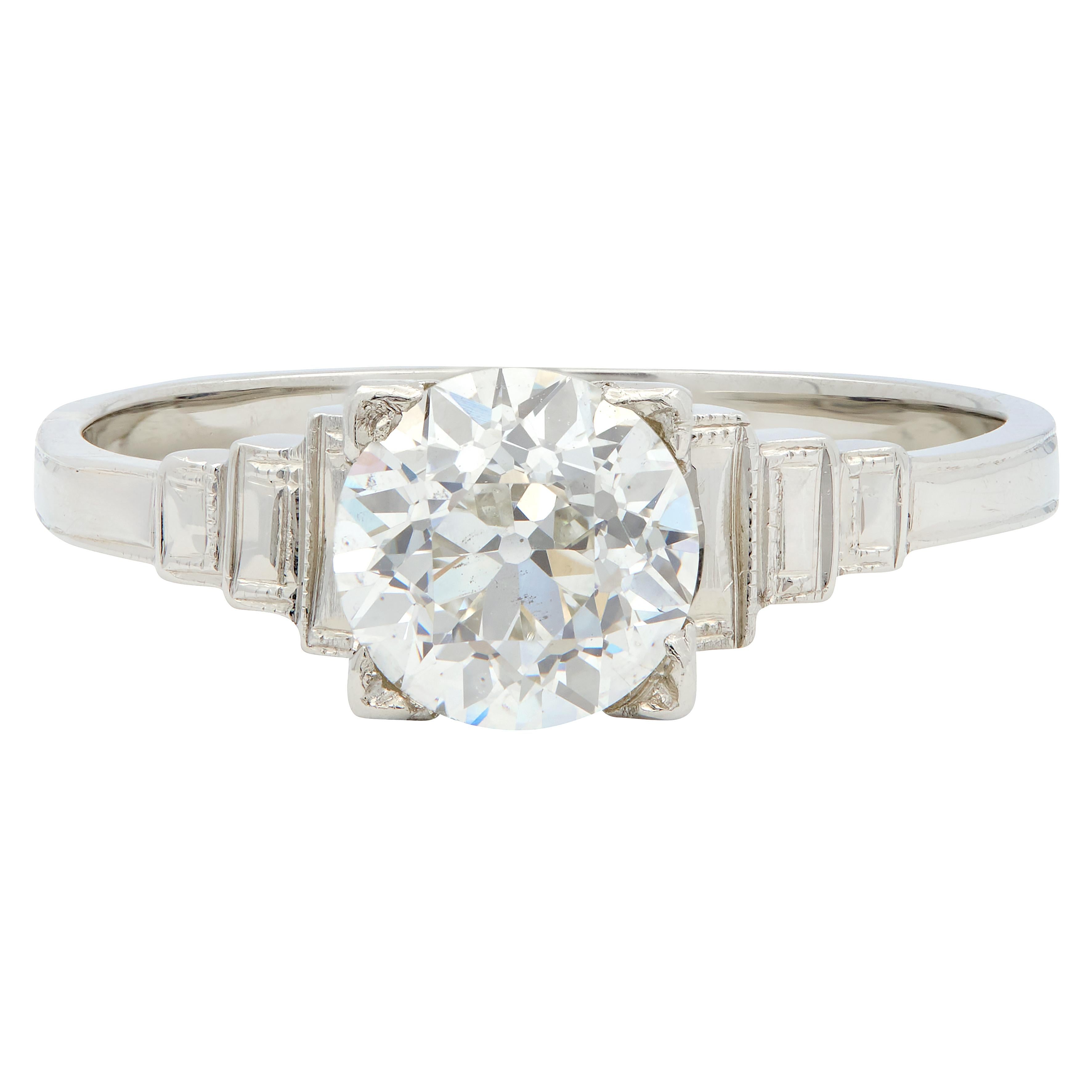 Art Deco 1.23 CTW Old European Cut Diamond Platinum Vintage Engagement Ring GIA