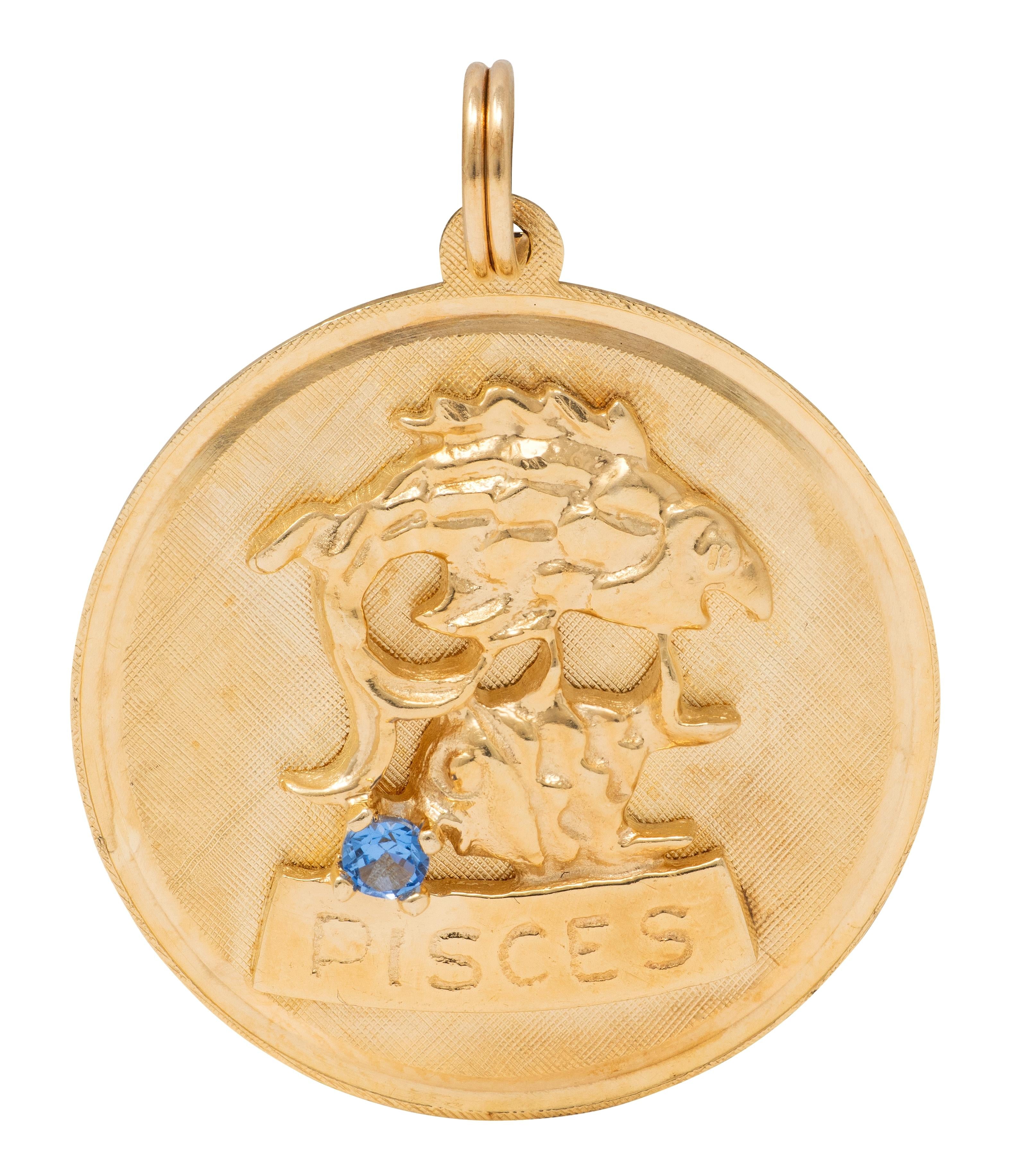 1950's Aquamarine 14 Karat Yellow Gold Vintage Pisces Zodiac Charm