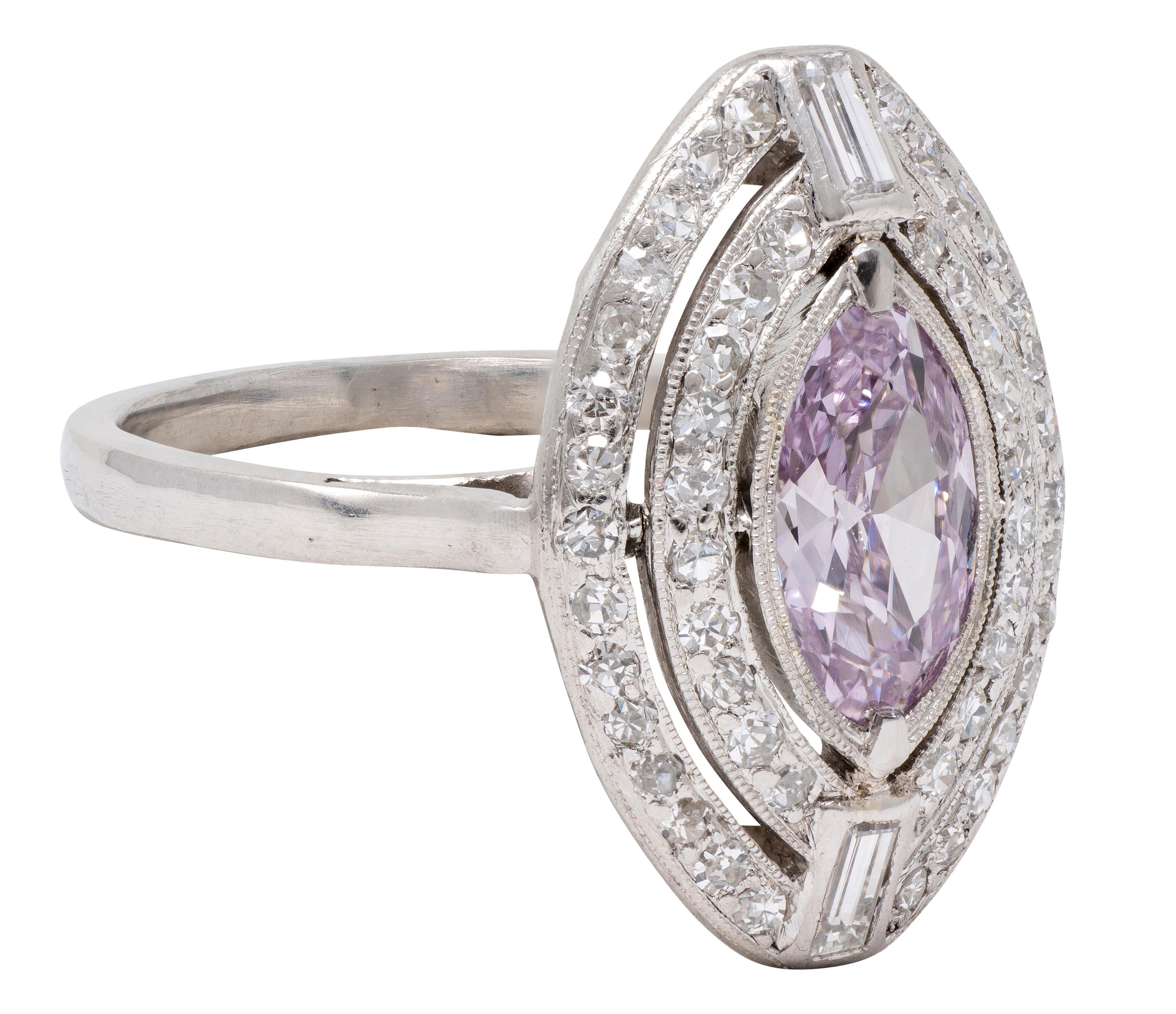 Art Deco 1.28 CTW Fancy Pink Diamond Platinum Vintage Halo Engagement Ring GIA