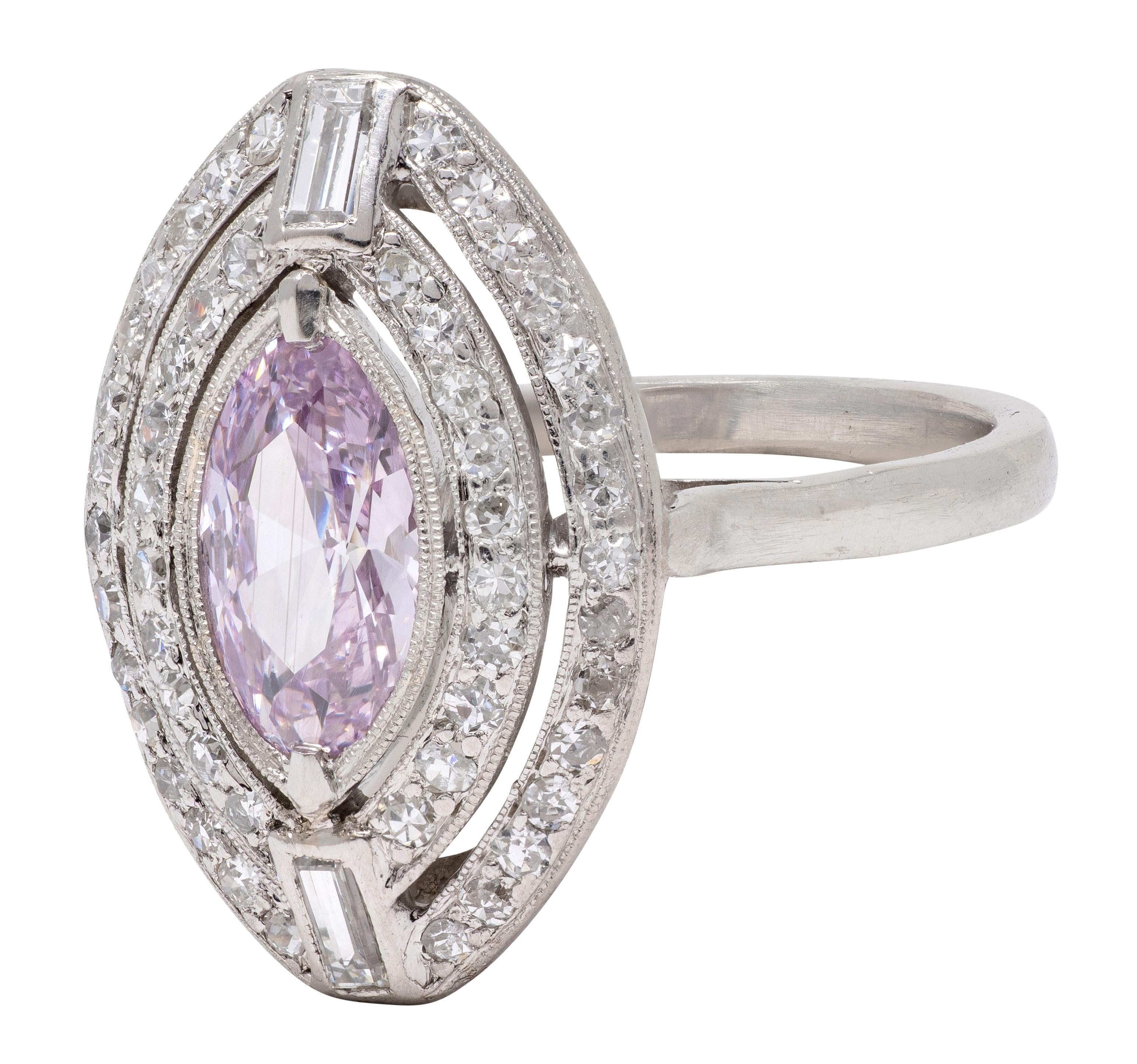 Art Deco 1.28 CTW Fancy Pink Diamond Platinum Vintage Halo Engagement Ring GIA