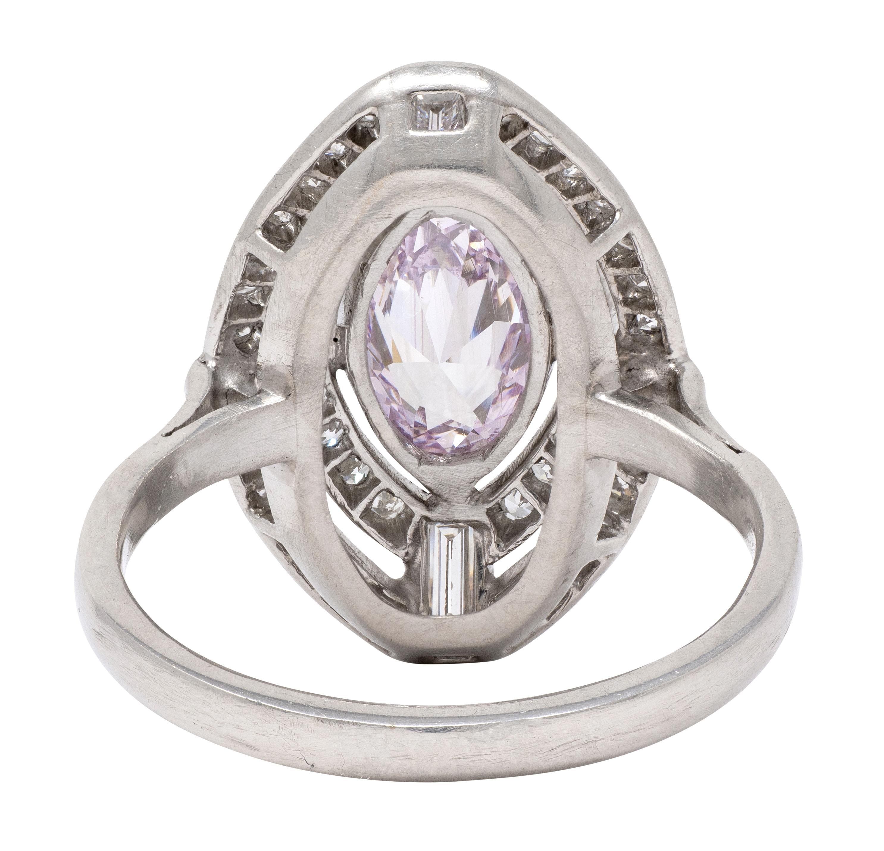 Art Deco 1.28 CTW Fancy Pink Diamond Platinum Vintage Halo Engagement Ring GIA