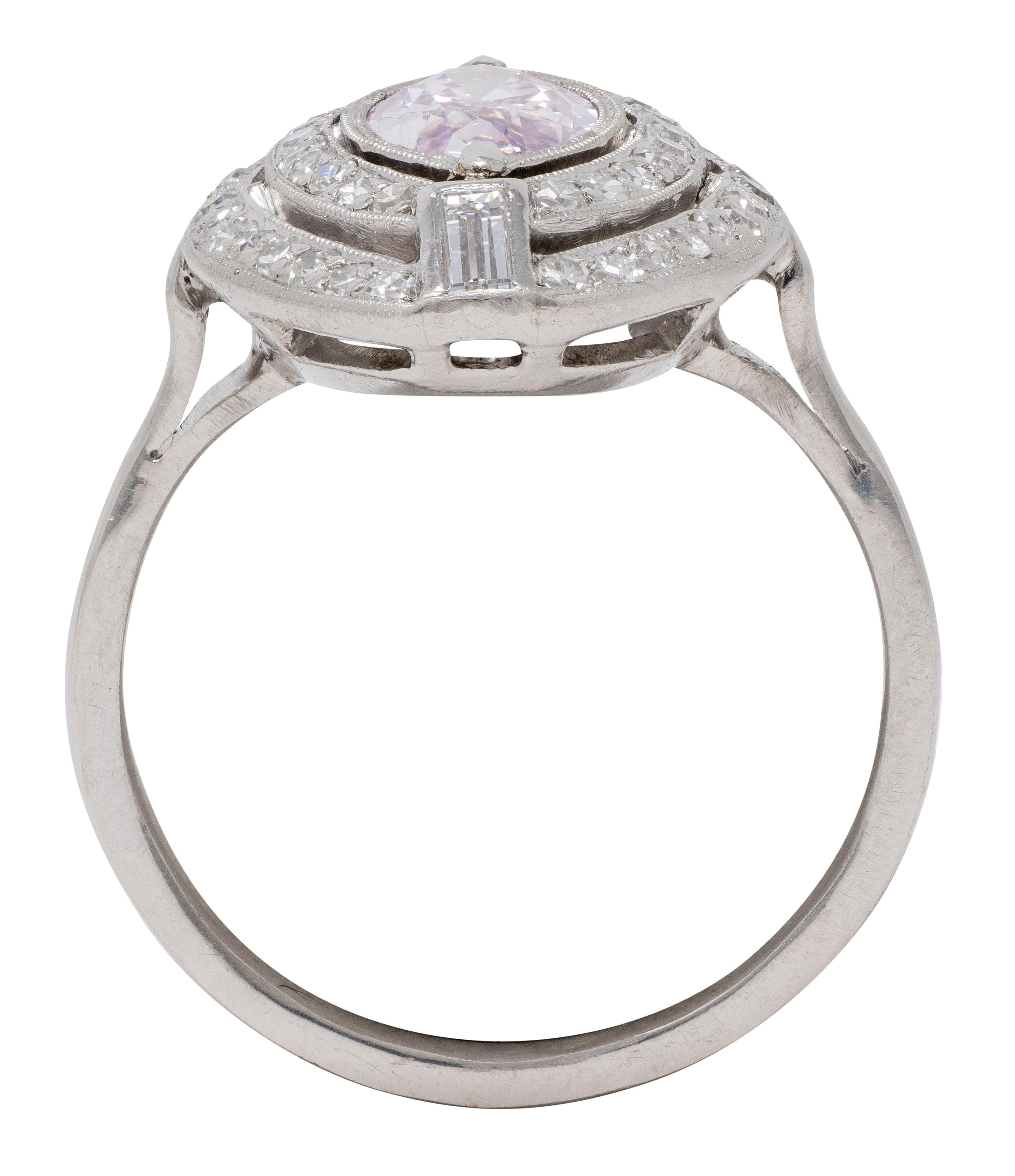 Art Deco 1.28 CTW Fancy Pink Diamond Platinum Vintage Halo Engagement Ring GIA