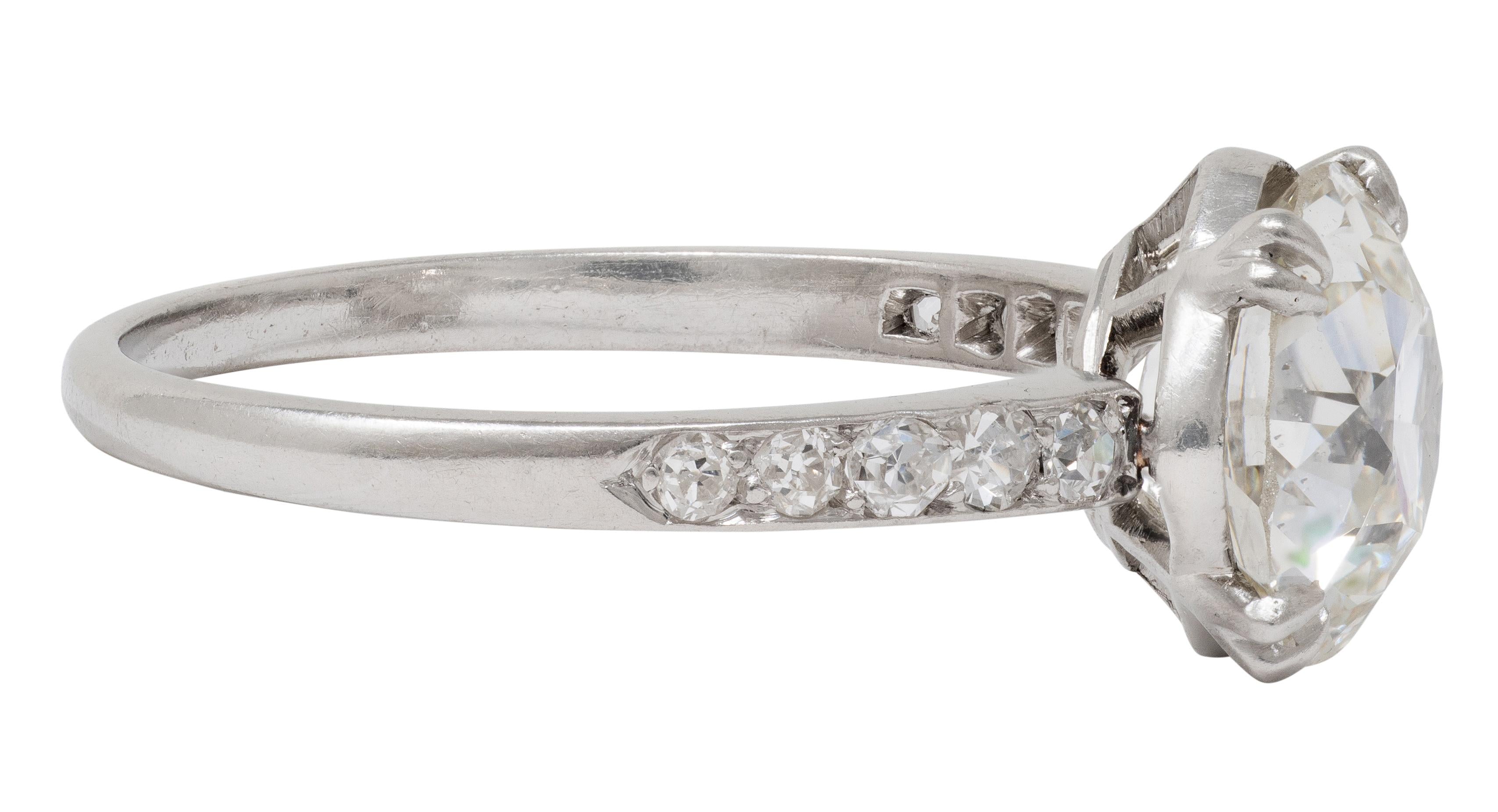 Art Deco French 2.21 CTW Old European Diamond Platinum Engagement Ring GIA