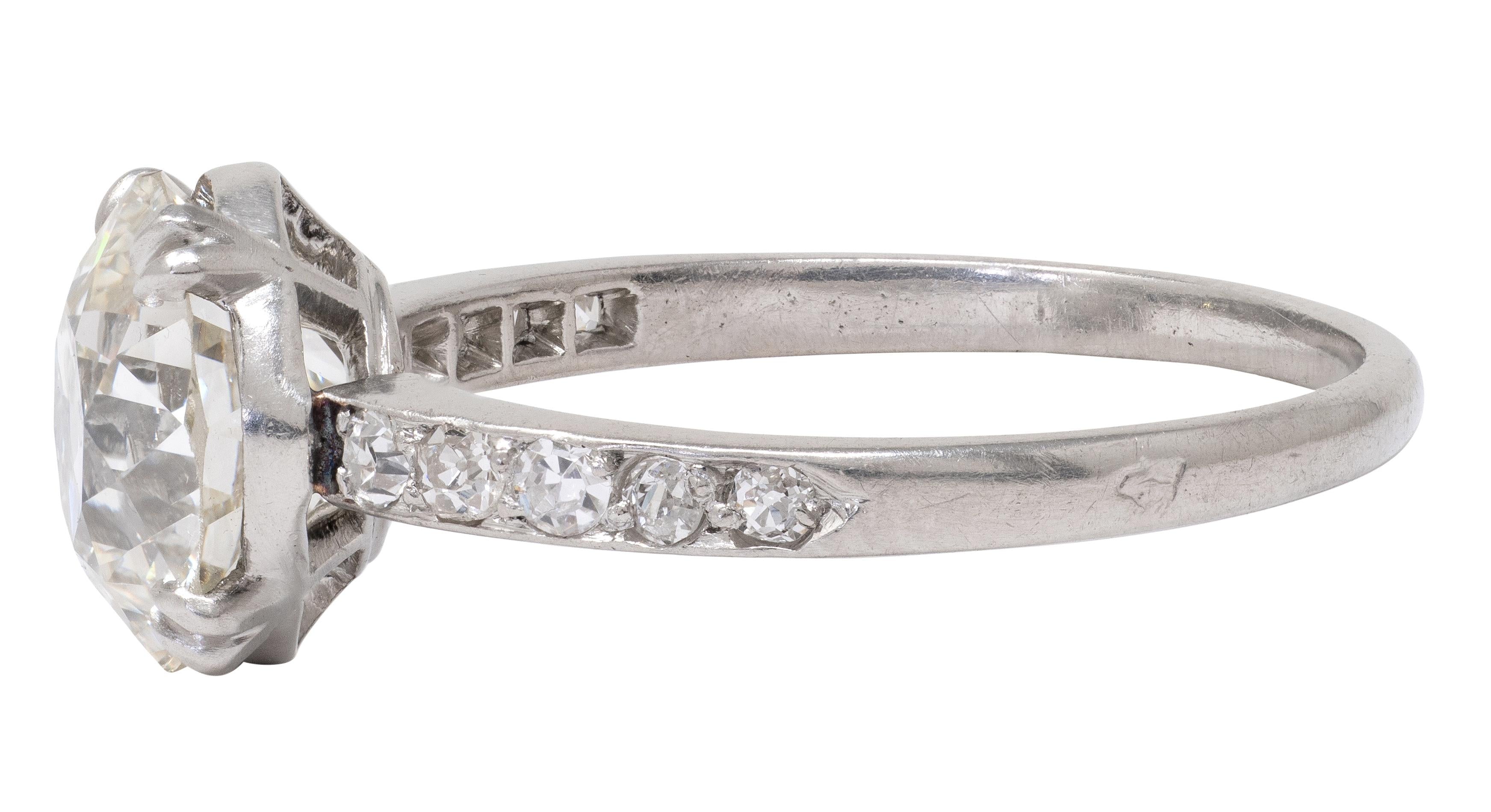 Art Deco French 2.21 CTW Old European Diamond Platinum Engagement Ring GIA