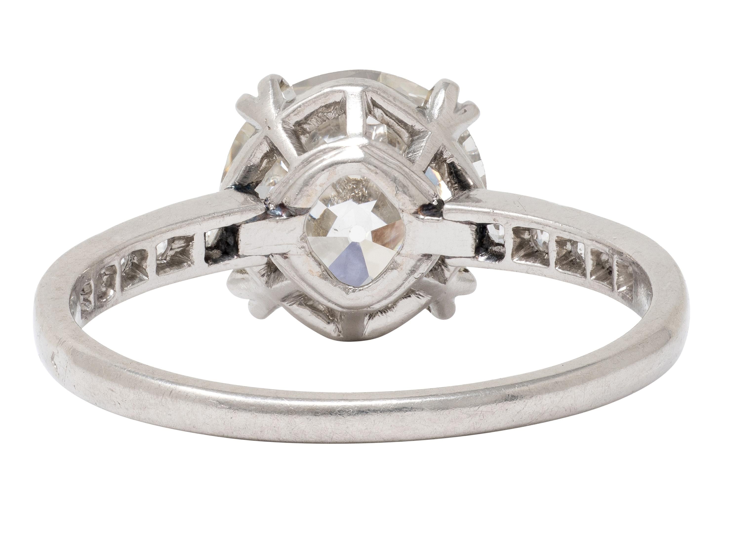 Art Deco French 2.21 CTW Old European Diamond Platinum Engagement Ring GIA