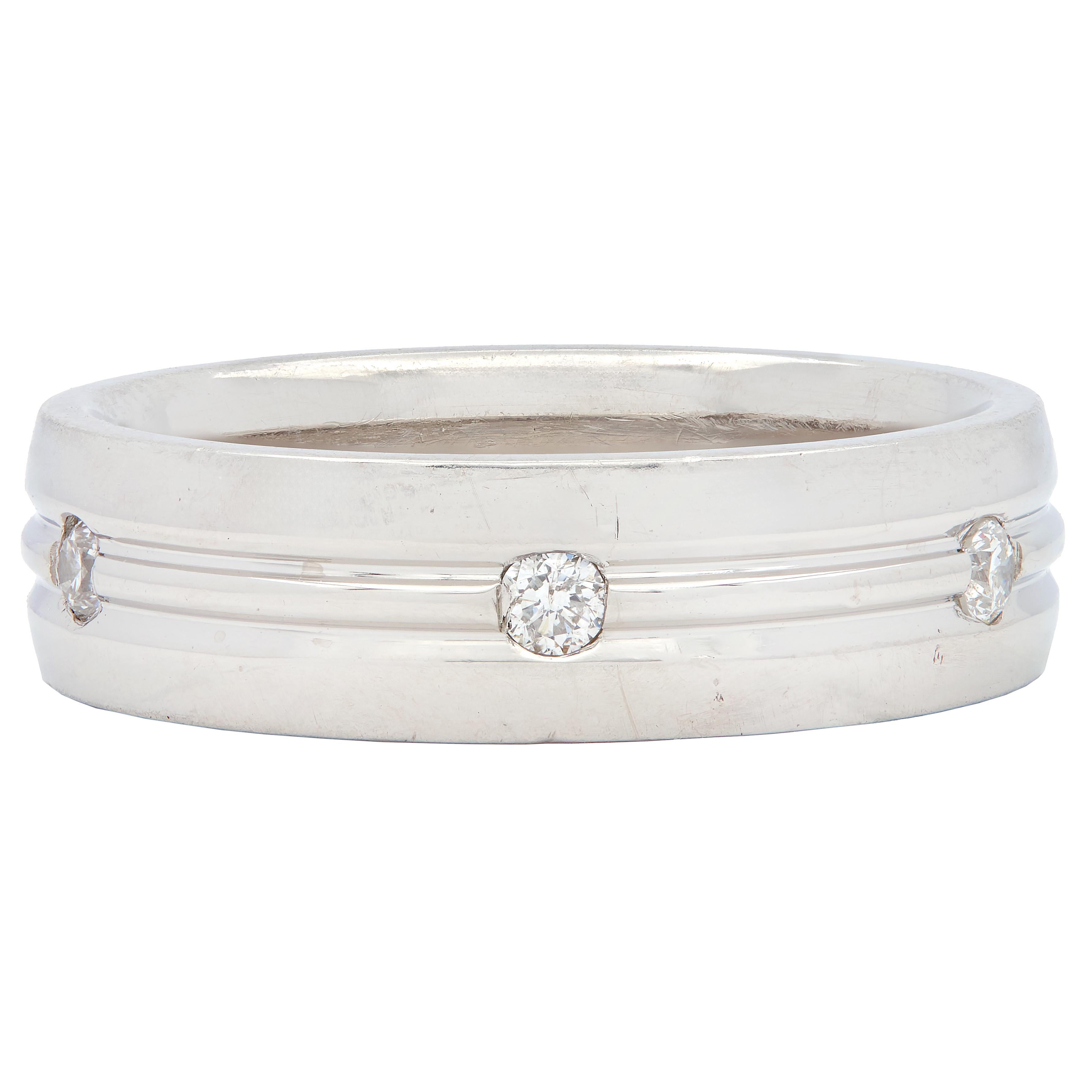 1990's Diamond Platinum Unisex Wide Vintage Wedding Band Ring