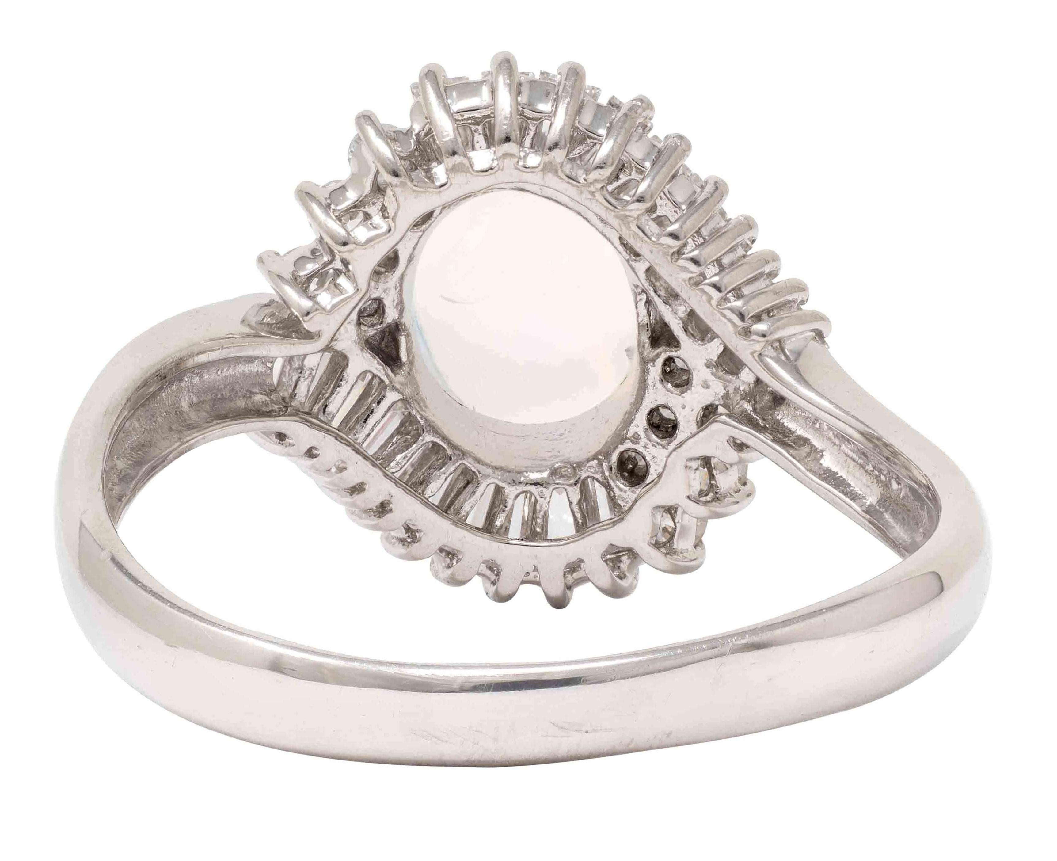 Contemporary Jelly Opal Diamond Platinum Swirl Bypass Cluster Ring