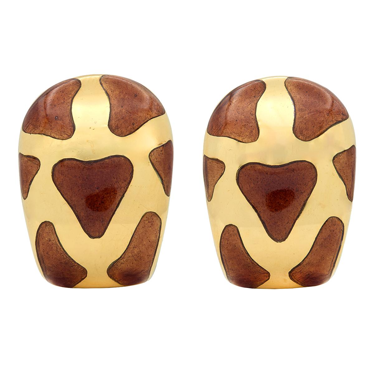 Roberto Coin 2000's Enamel 18K Gold Contemporary Animalier Giraffe Earrings