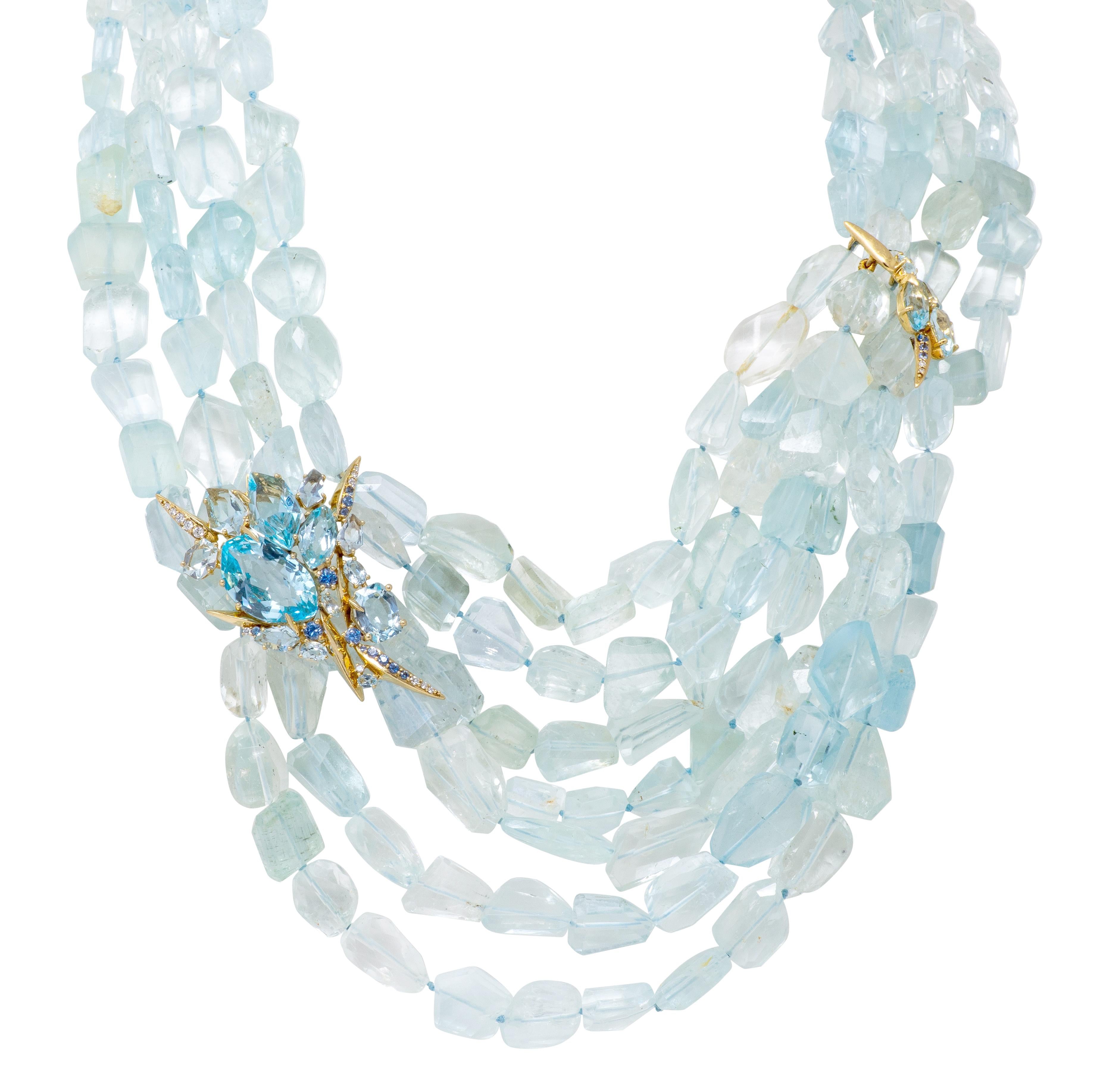 Alexis Bittar 2000's Multi-Gem Aquamarine Bead 18K Gold Contemporary Necklace