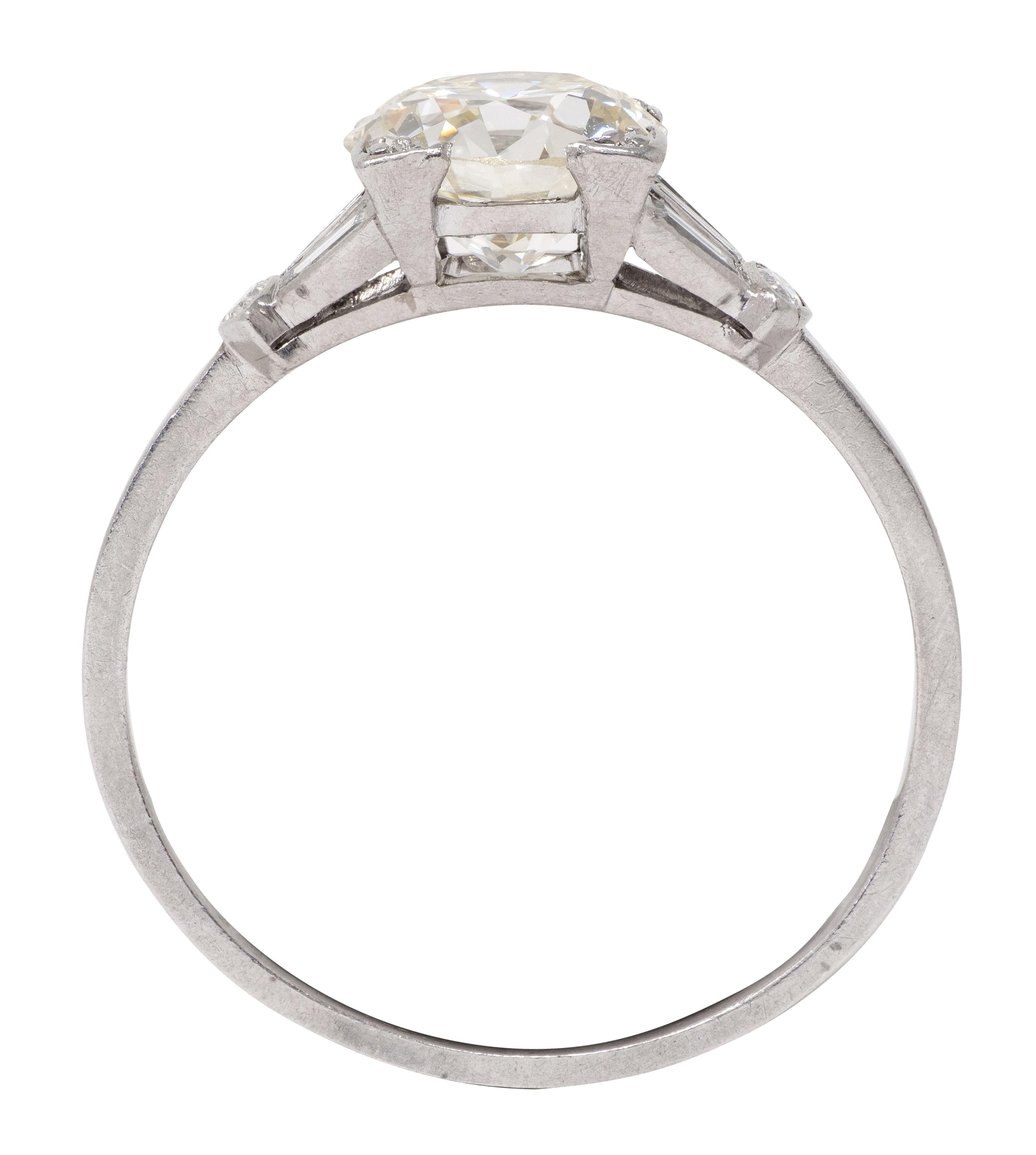 Art Deco Old European Cut Diamond Platinum Vintage Fanning Engagement Ring
