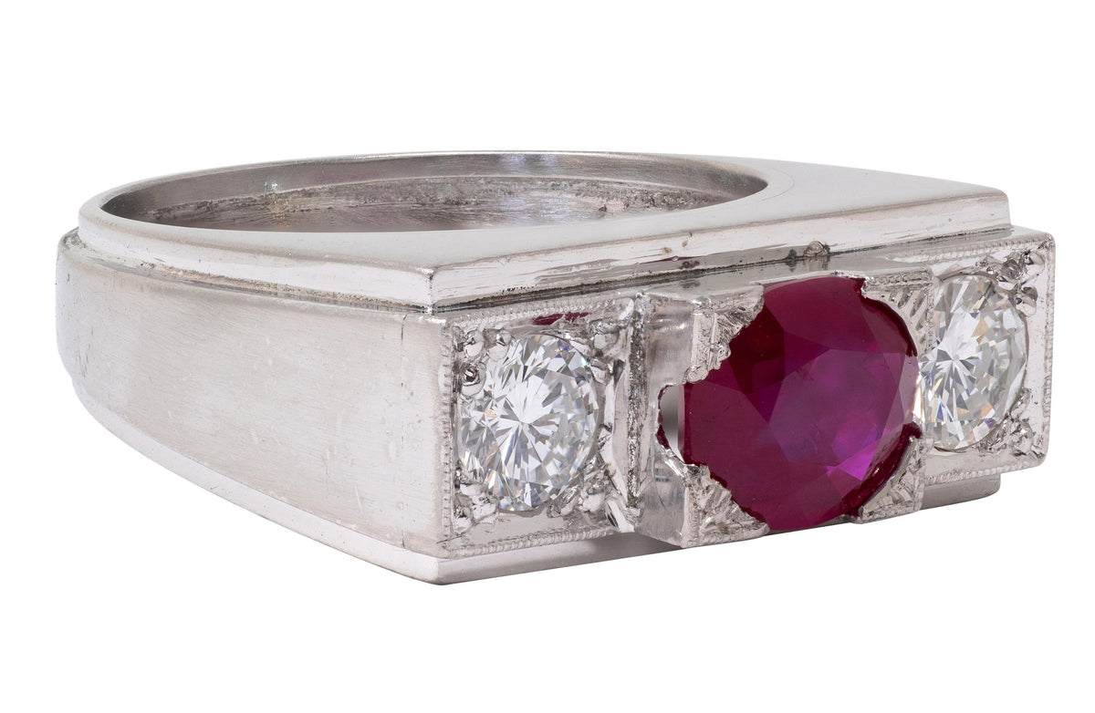 Art Deco 2.28 CTW No Heat Burma Ruby Diamond Platinum Vintage Ring GIA