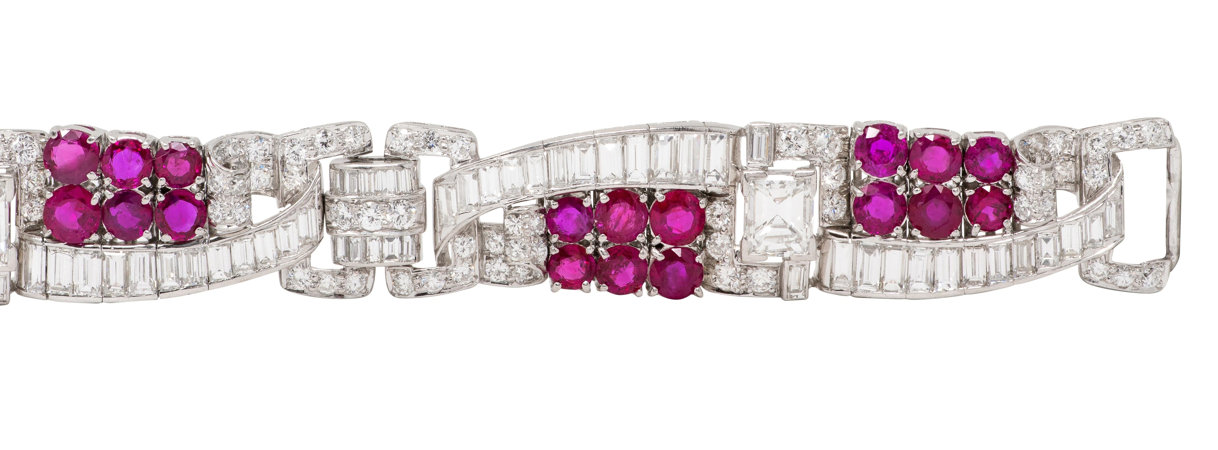 Trabert & Hoeffer Mauboussin 1950s Diamond Ruby Platinum Vintage Ribbon Bracelet