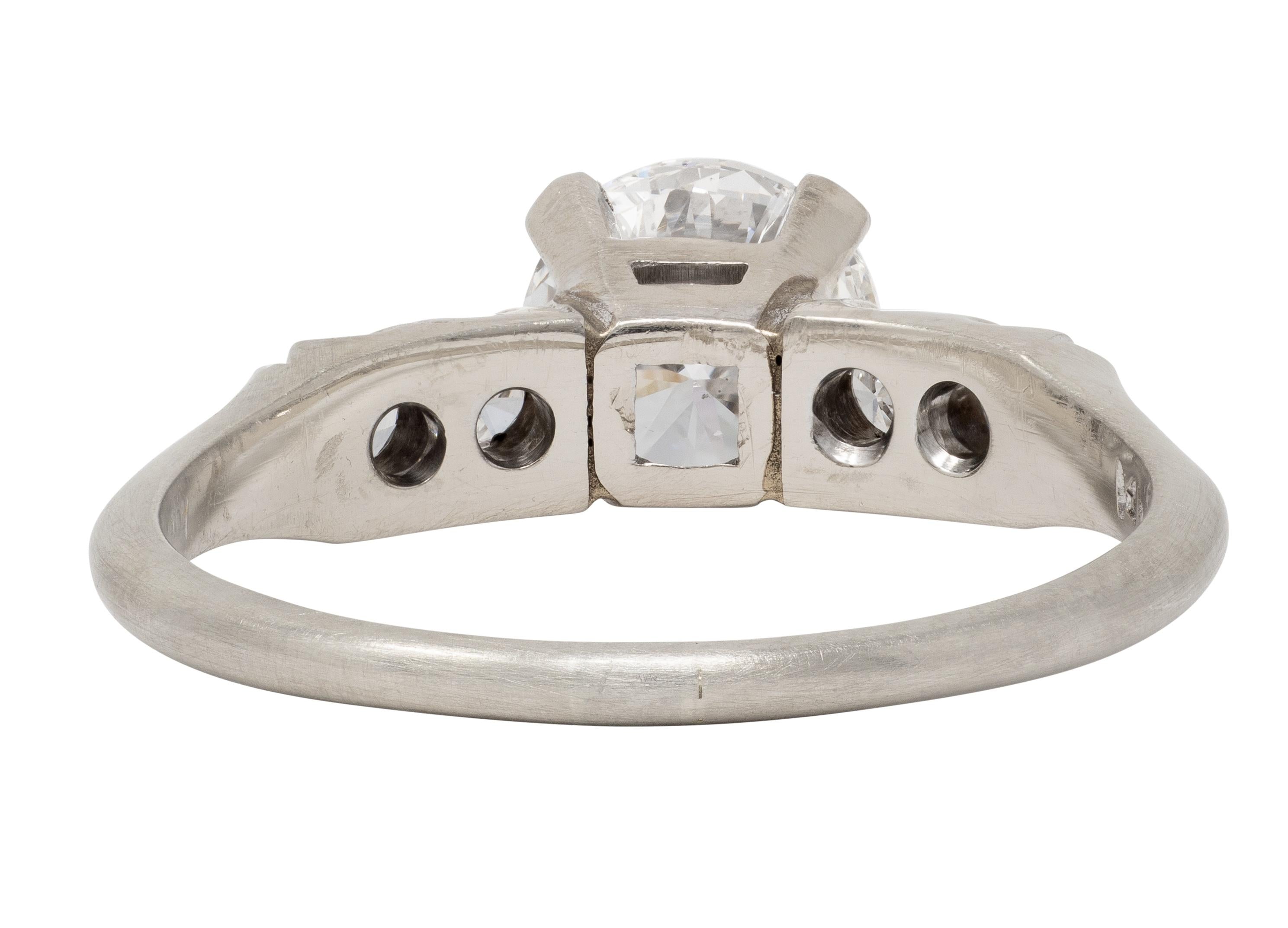 Mid-Century 1.20 CTW Diamond 14 Karat White Gold Vintage Engagement Ring GIA