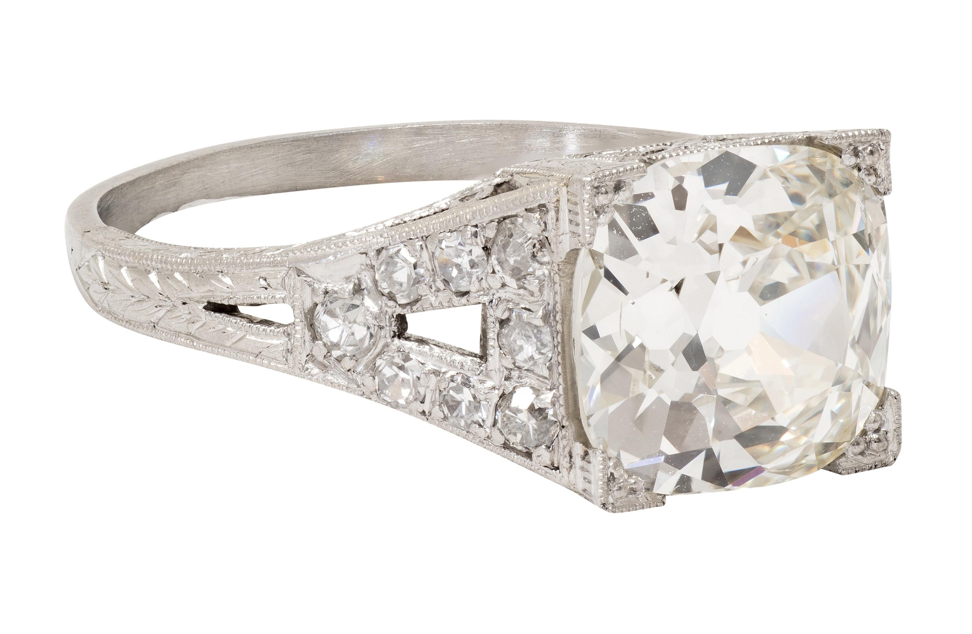 Art Deco Old Mine Diamond Platinum Vintage Orange Blossom Engagement Ring