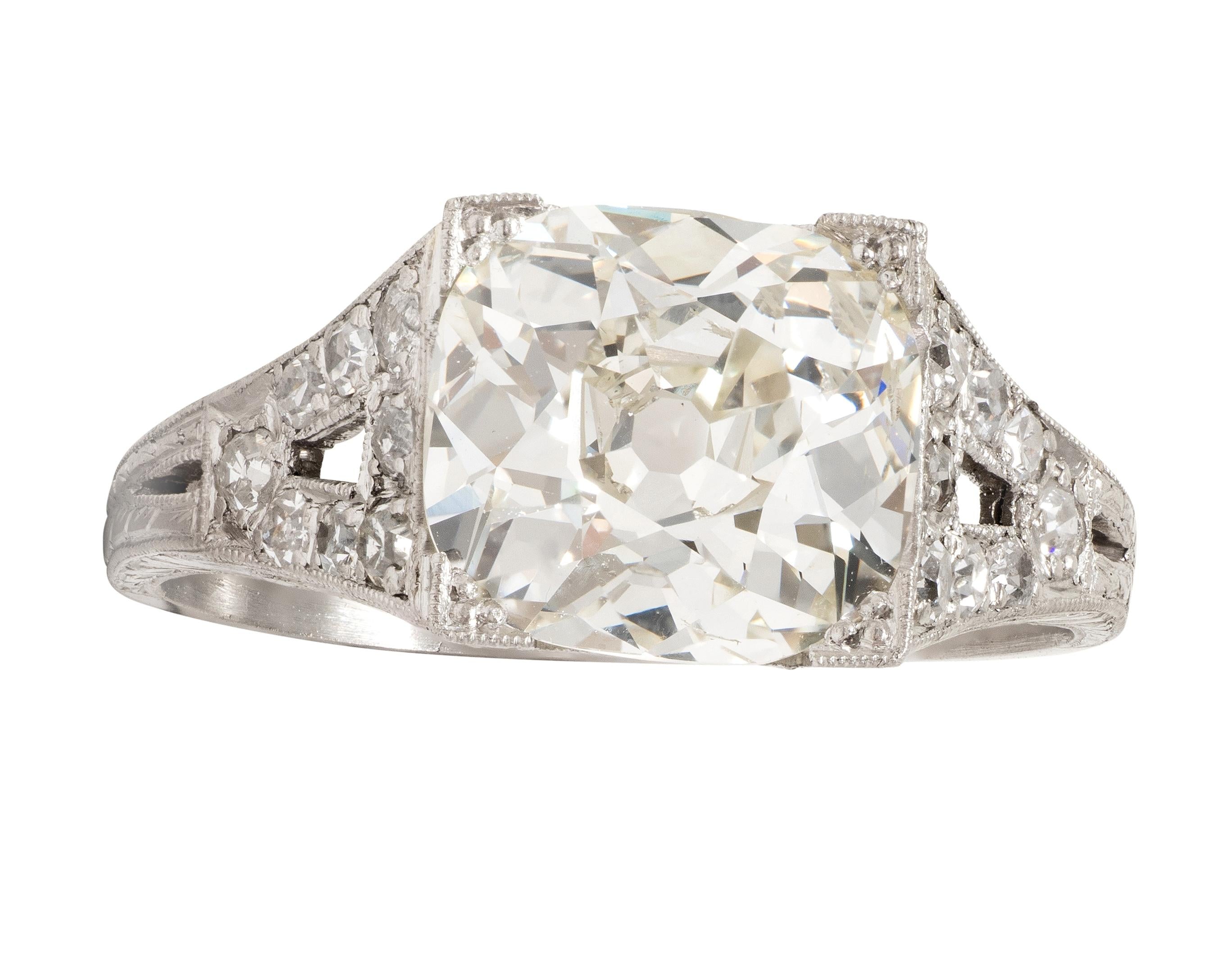 Art Deco Old Mine Diamond Platinum Vintage Orange Blossom Engagement Ring