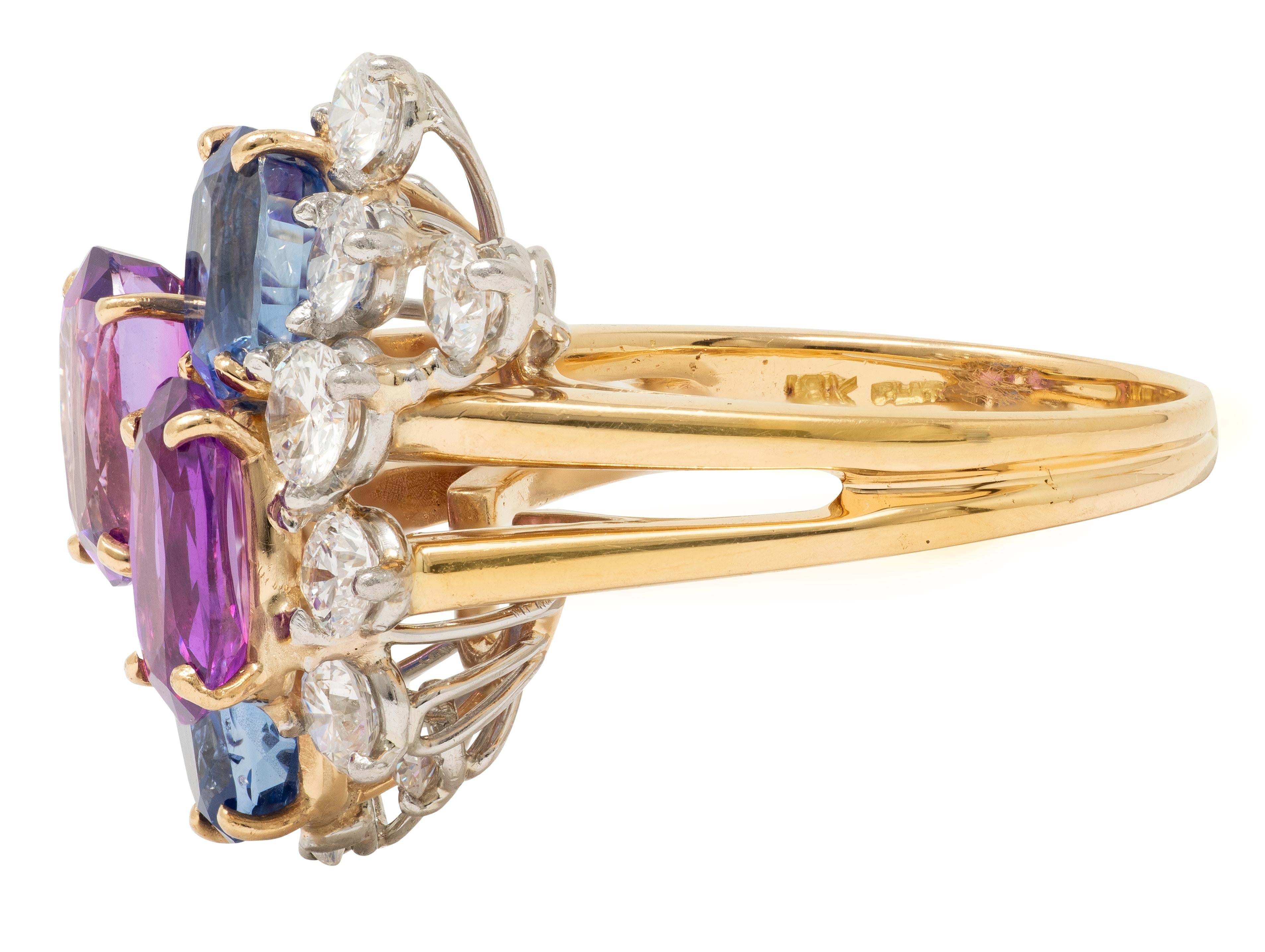 Oscar Heyman 1980's Sapphire Diamond 18K Gold Platinum Vintage Cluster Ring