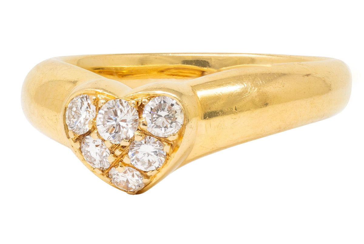 Tiffany & Co. 1990's Diamond 18 Karat Yellow Gold Vintage Puffy Heart Ring