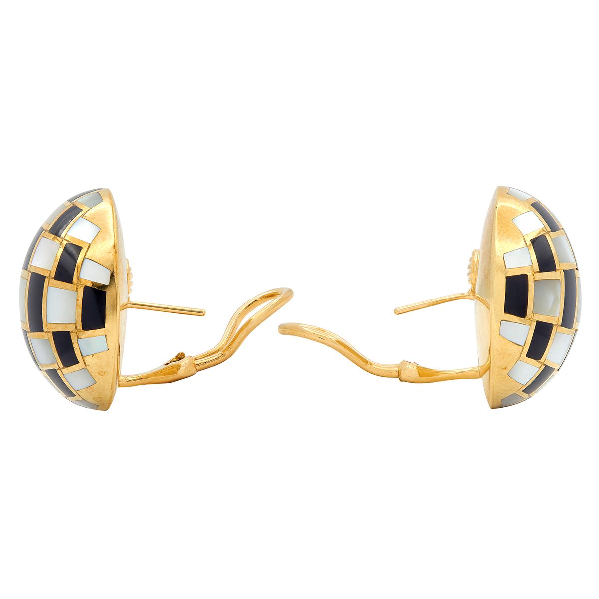 Tiffany & Co. 1980's Mother-Of-Pearl Onyx 18K Gold Vintage Checkerboard Earrings
